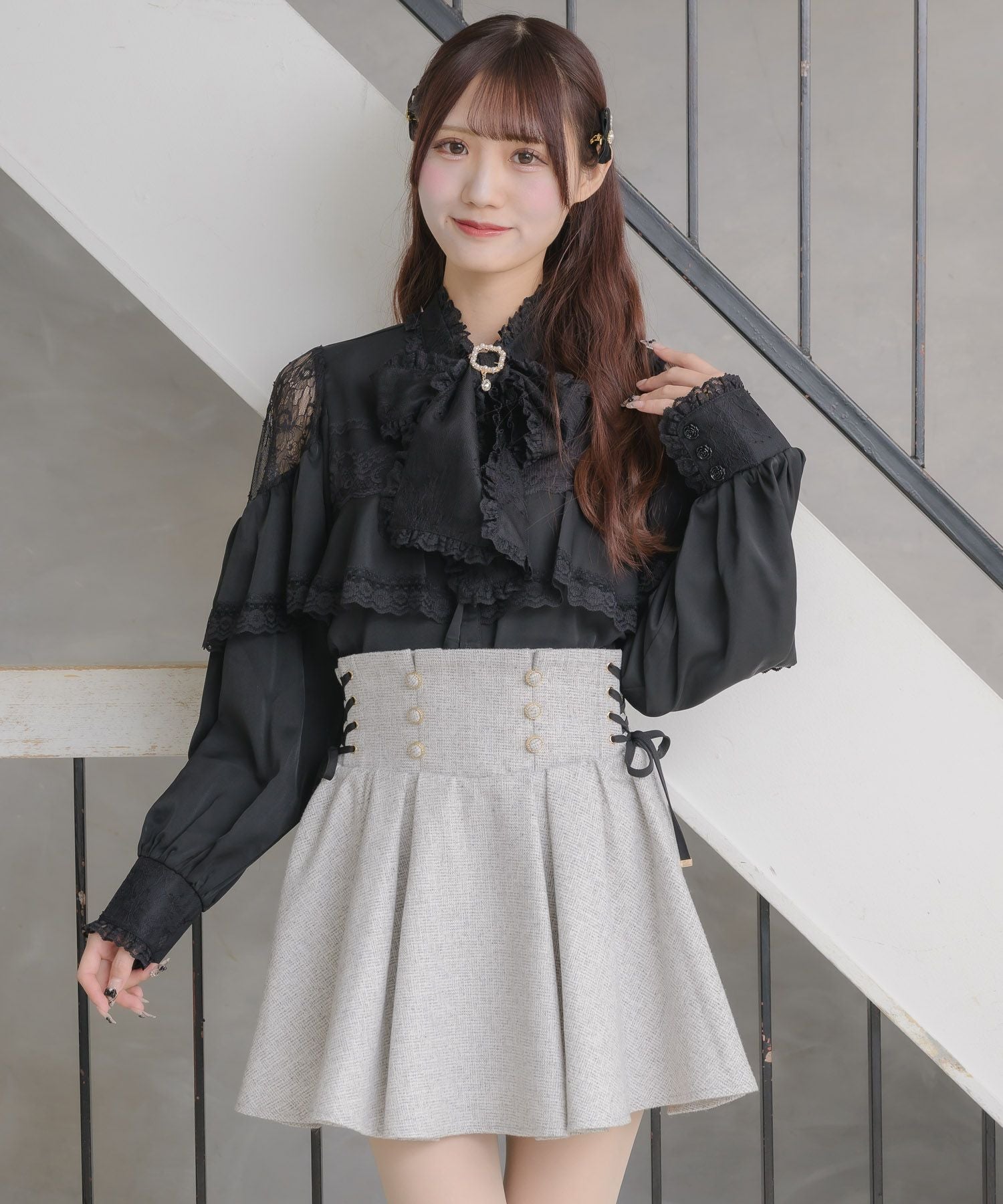 レースアップツイードプリーツスカート | Rlab store