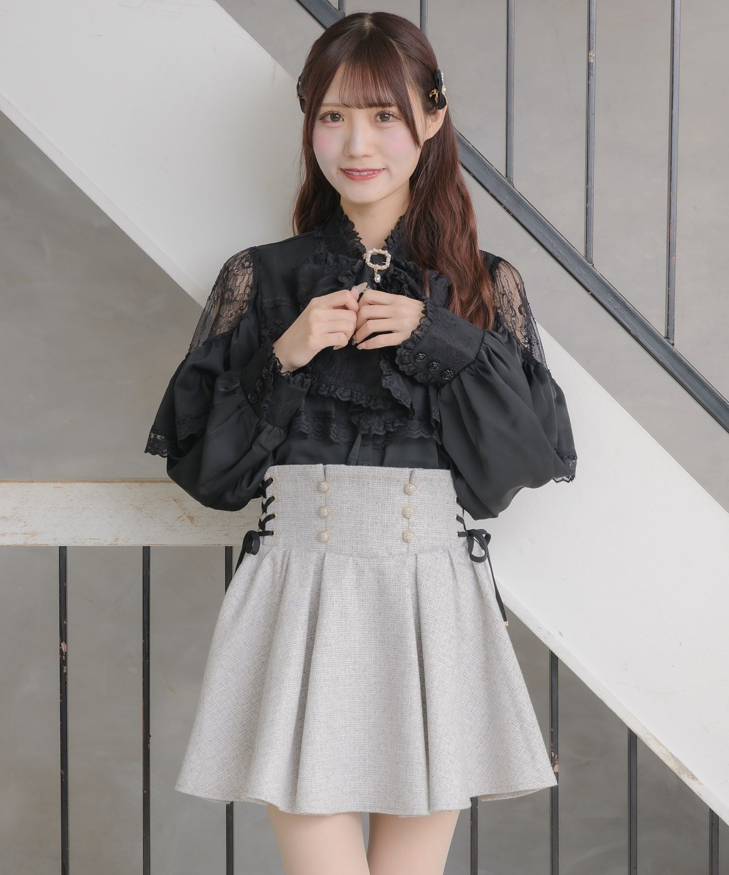 レースアップツイードプリーツスカート | Rlab store
