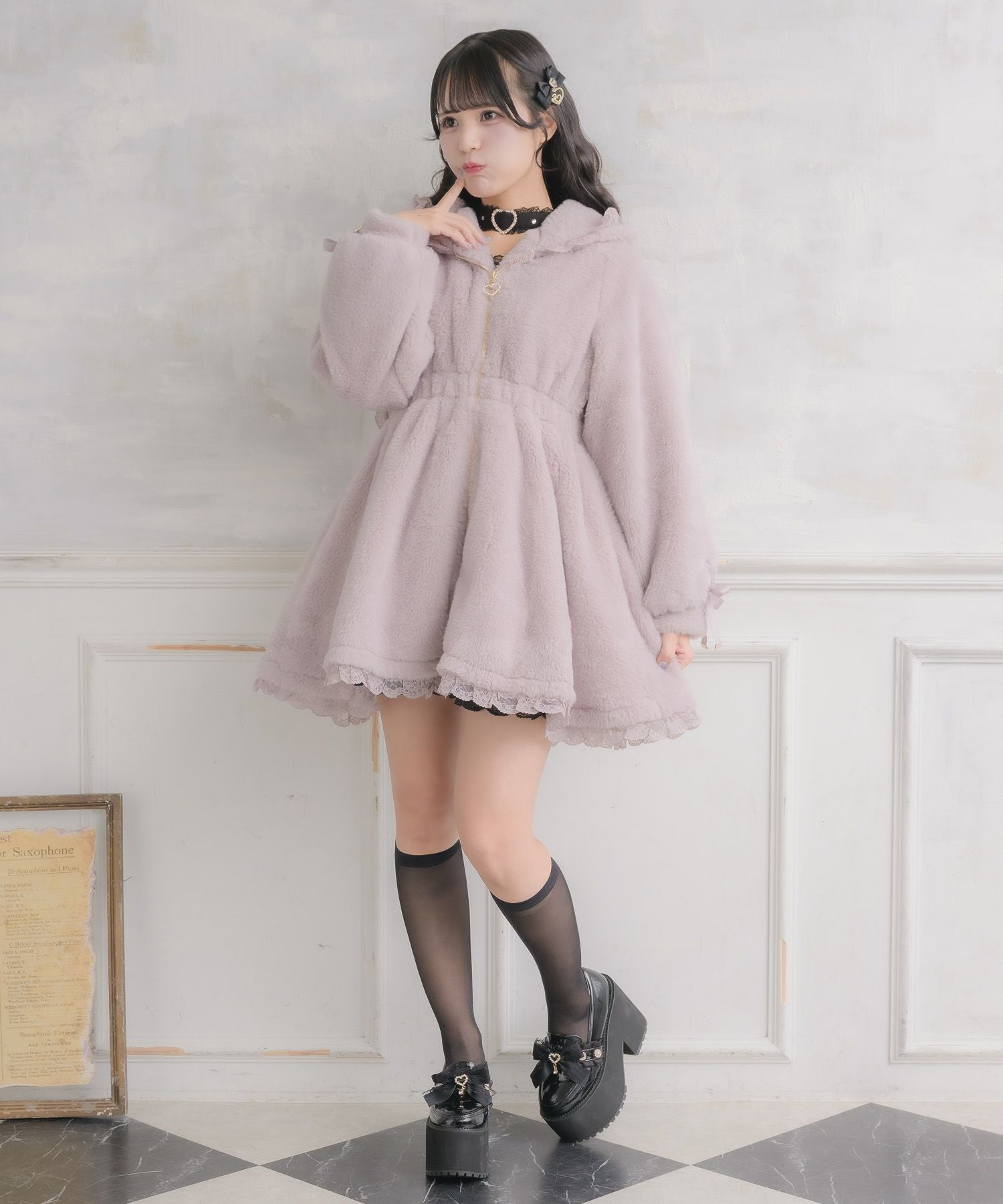 PUTUMAYO　プトマヨ　うさ耳　ロングコート　ファー　リボン うさ耳レースアップリボンファーコート – レディースファッション通販