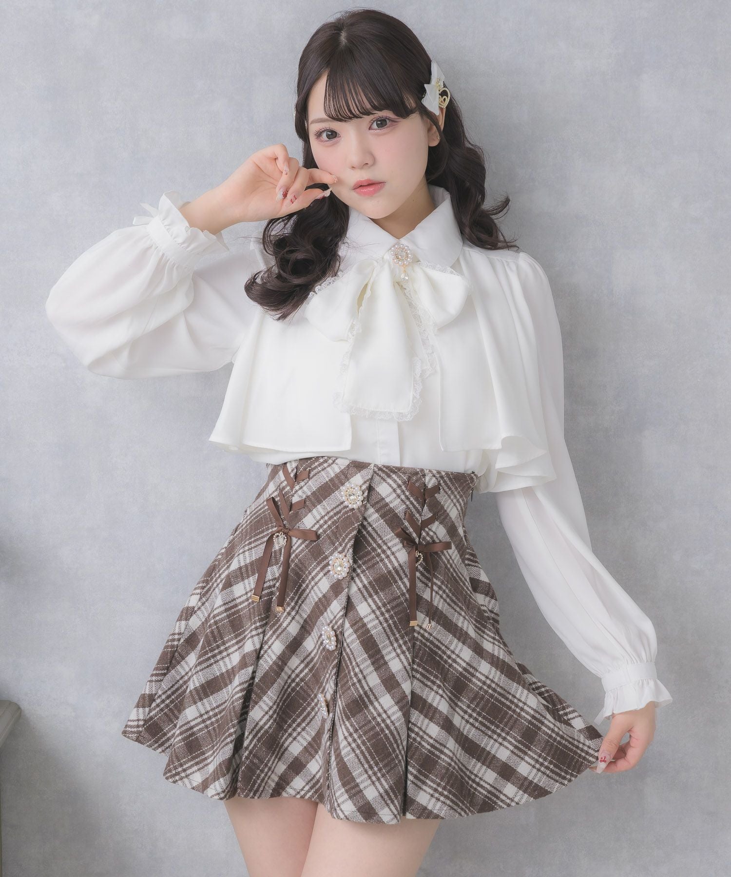 ビジューボタンチェックミニスカート | Rlab store