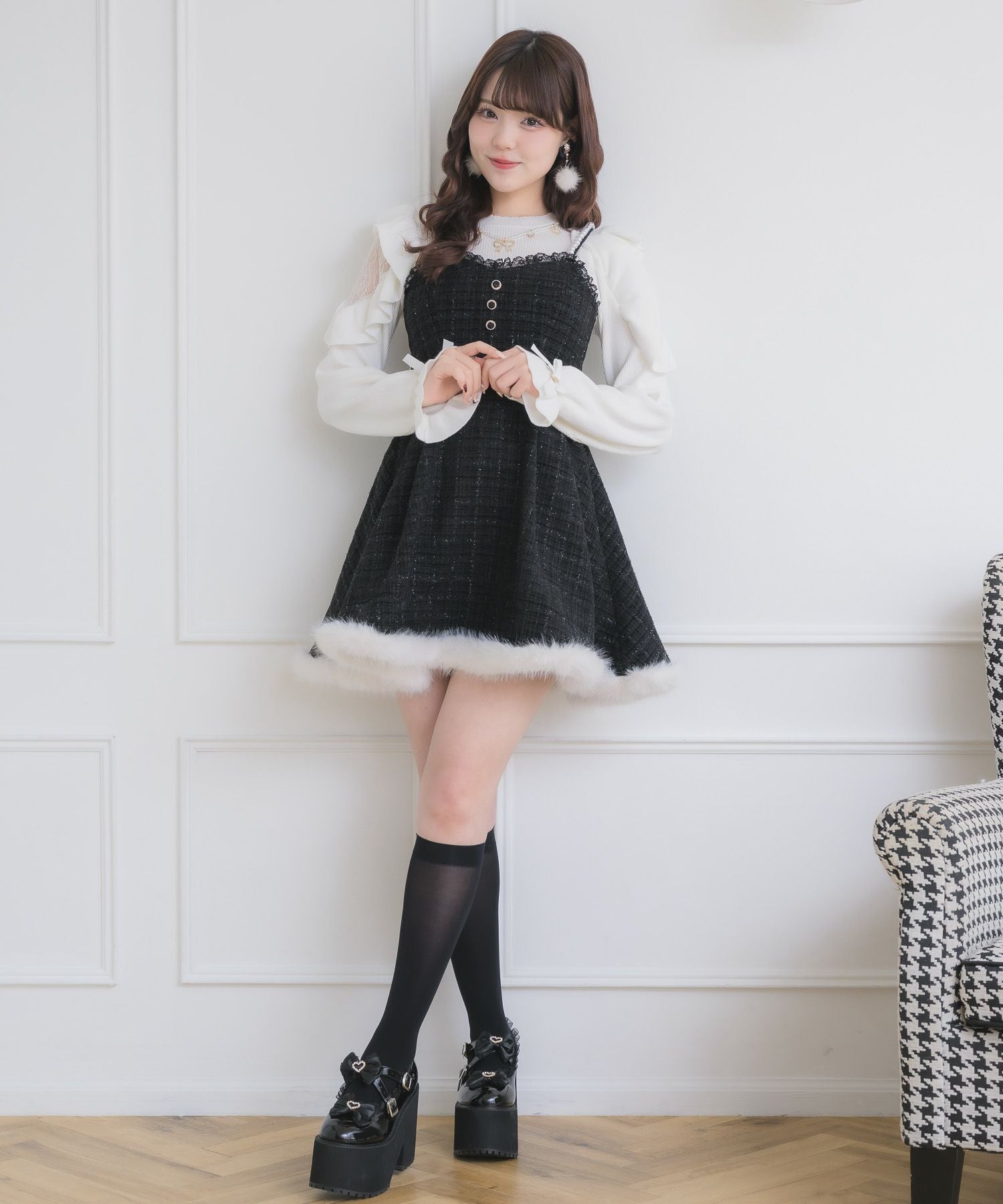 R♡　レディース　BLK XS クロスベルトリボン厚底シューズ | Rlab store