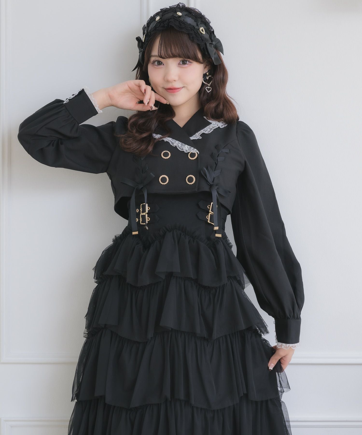 【本日限定値下げ】8YARDS レディース ワンピース L ブラック Lace Ladies（レースレディース） ワンピース 肩フリル プリーツ
