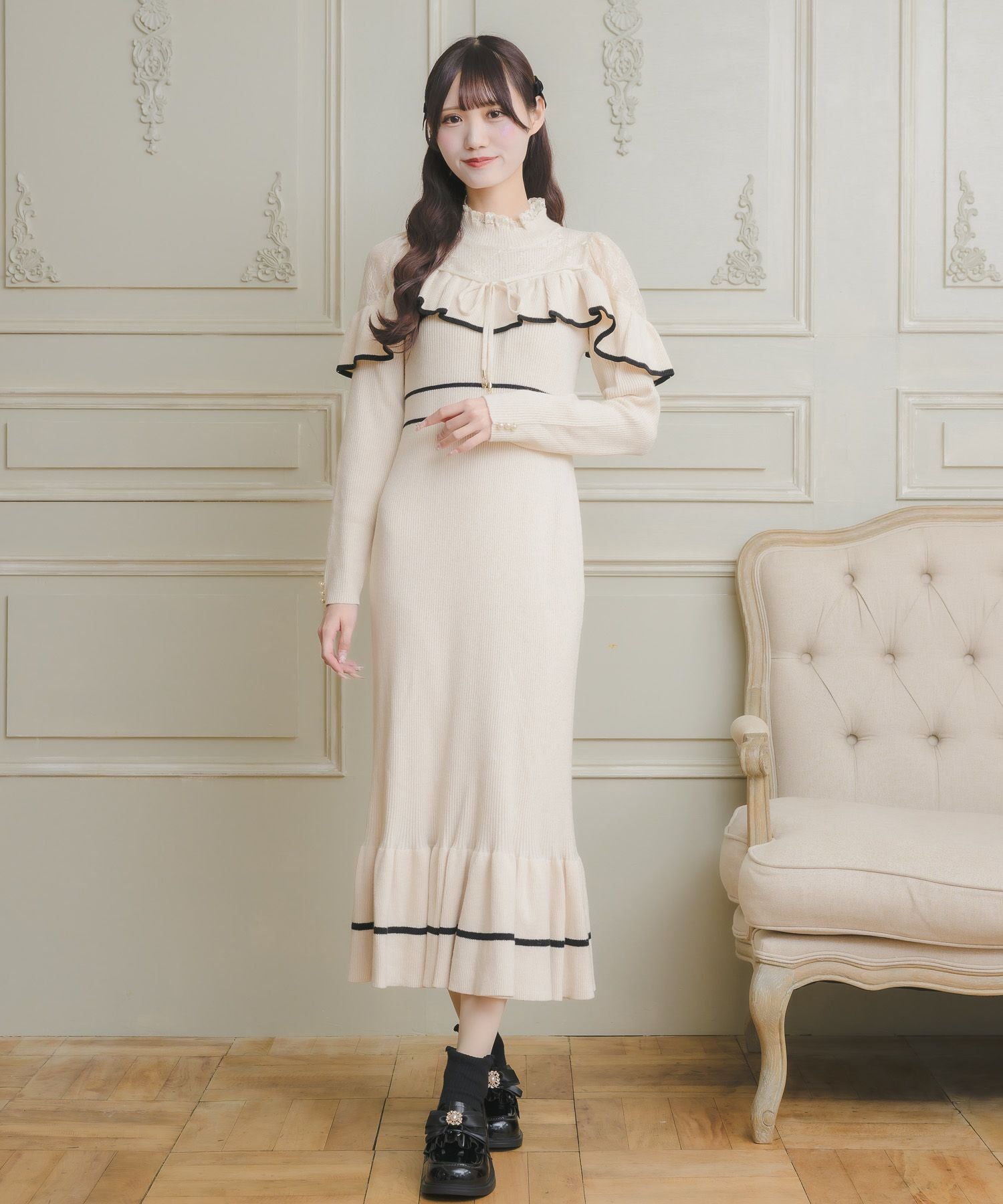 andmary ロングワンピース ANDMARY オフショルダー ニットロング
