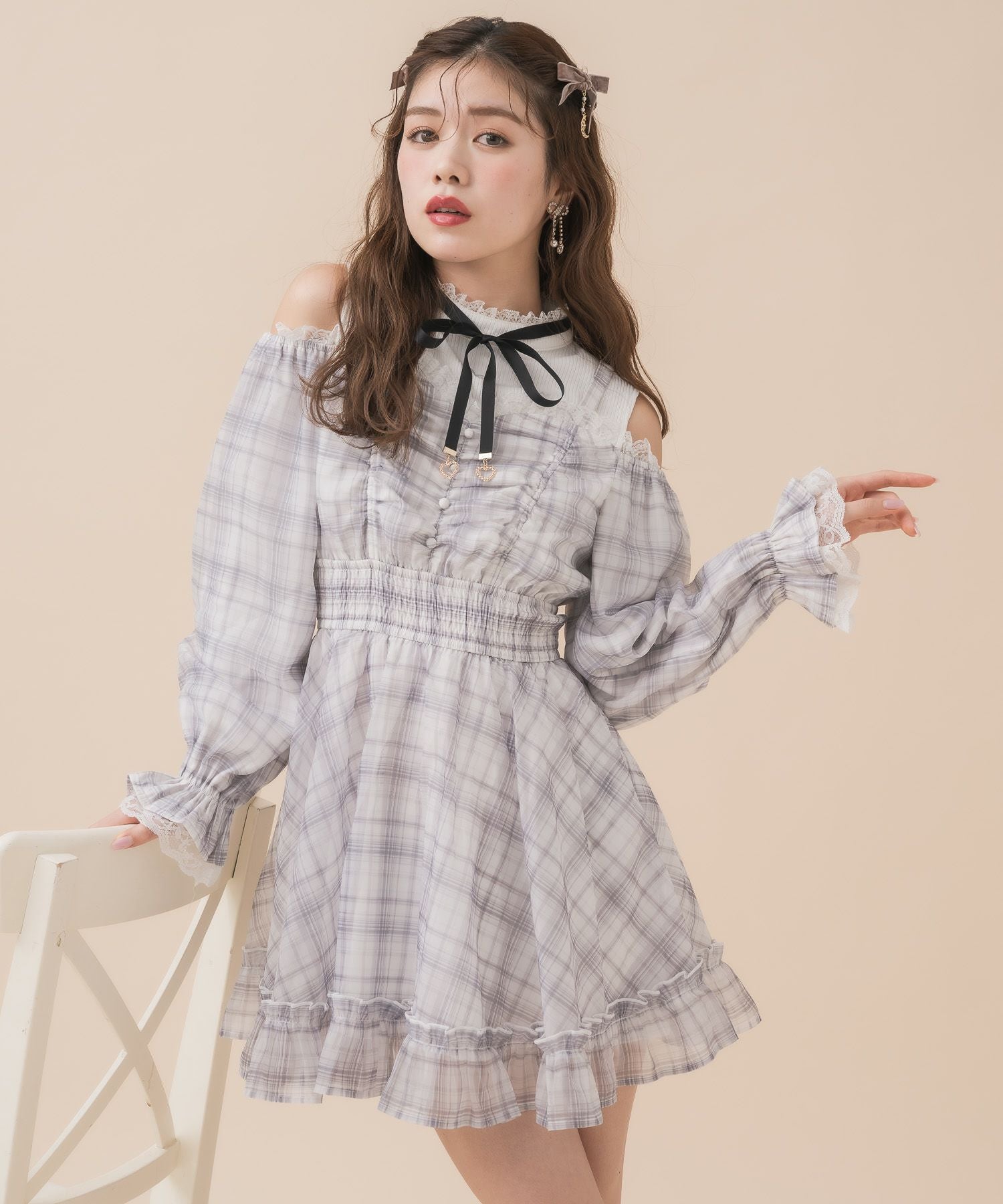 レイヤードオフショル長袖ワンピース | Rlab store