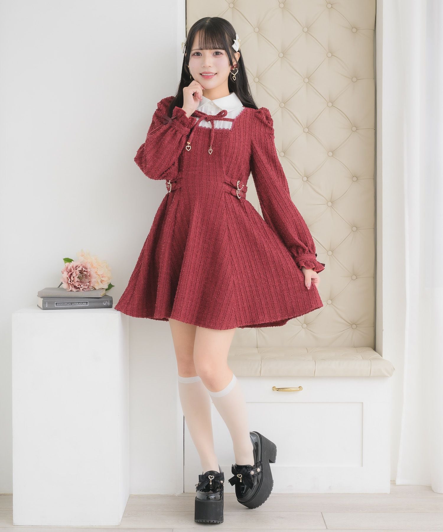 レイヤードラメツイードワンピース ROJITA サックス 水色 レイヤードラメツイードワンピース | Rlab store
