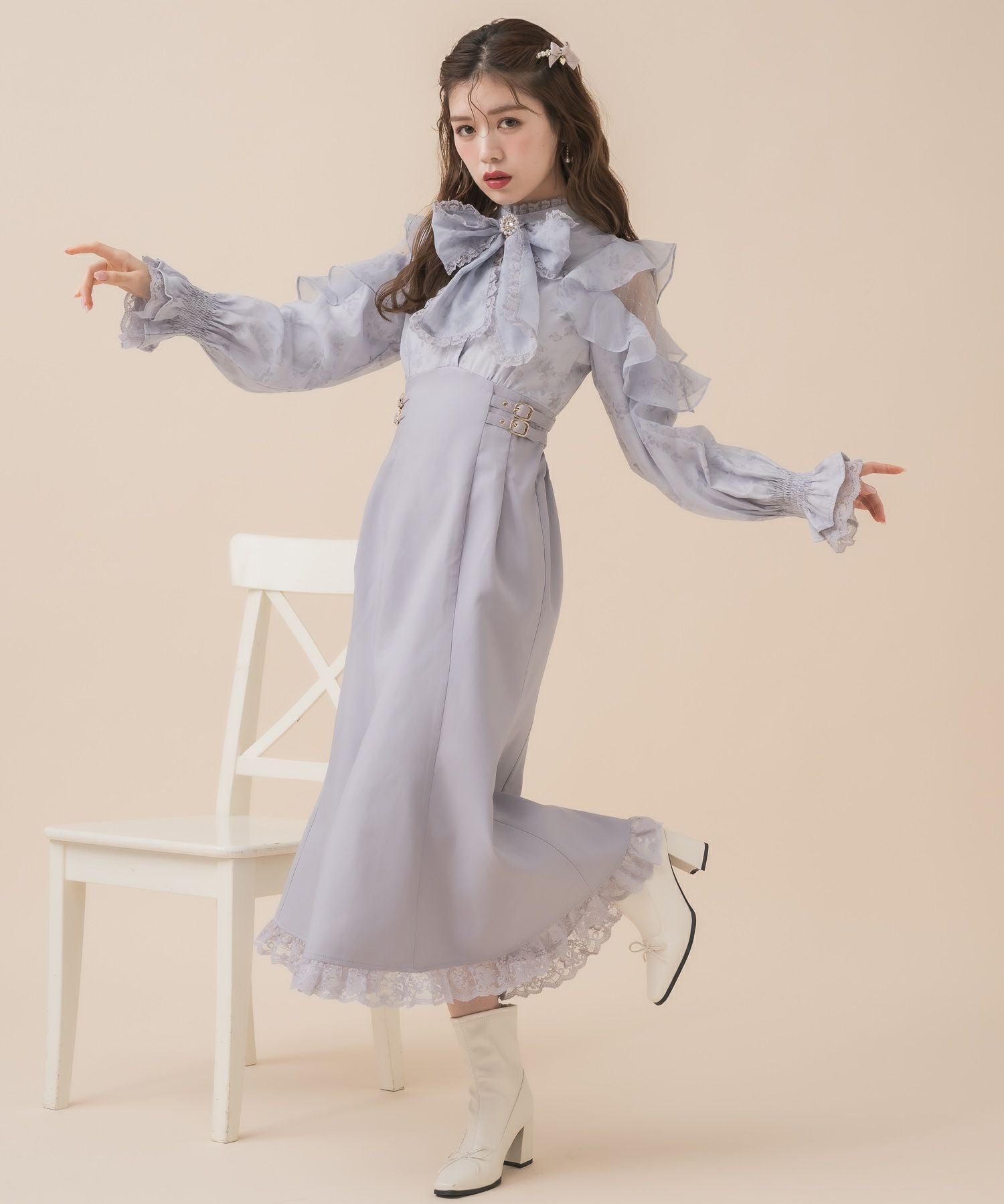 ROJITA 花柄ドッキング長袖ロングワンピース ピンク ロジータ ROJITA 花柄ロングワンピース （ピンク） - ファッション通販