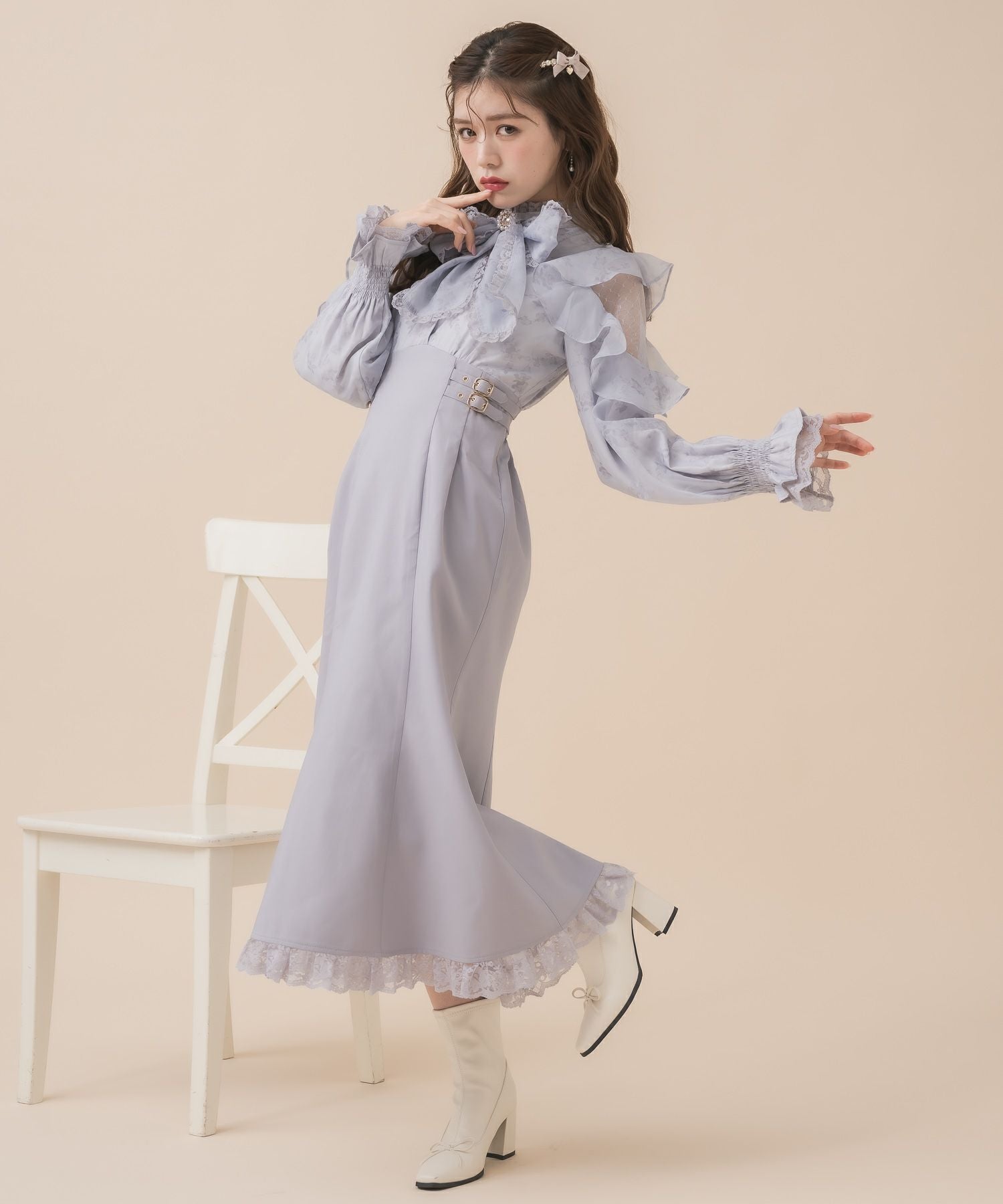 ROJITA デコルテ開きロングワンピース ROJITA（ロジータ）の「デコルテ開きハイネックワンピース（ワンピース