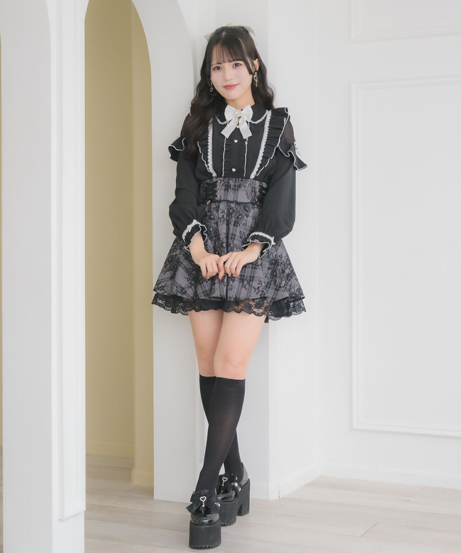 配色レースラッフルブラウス | Rlab store