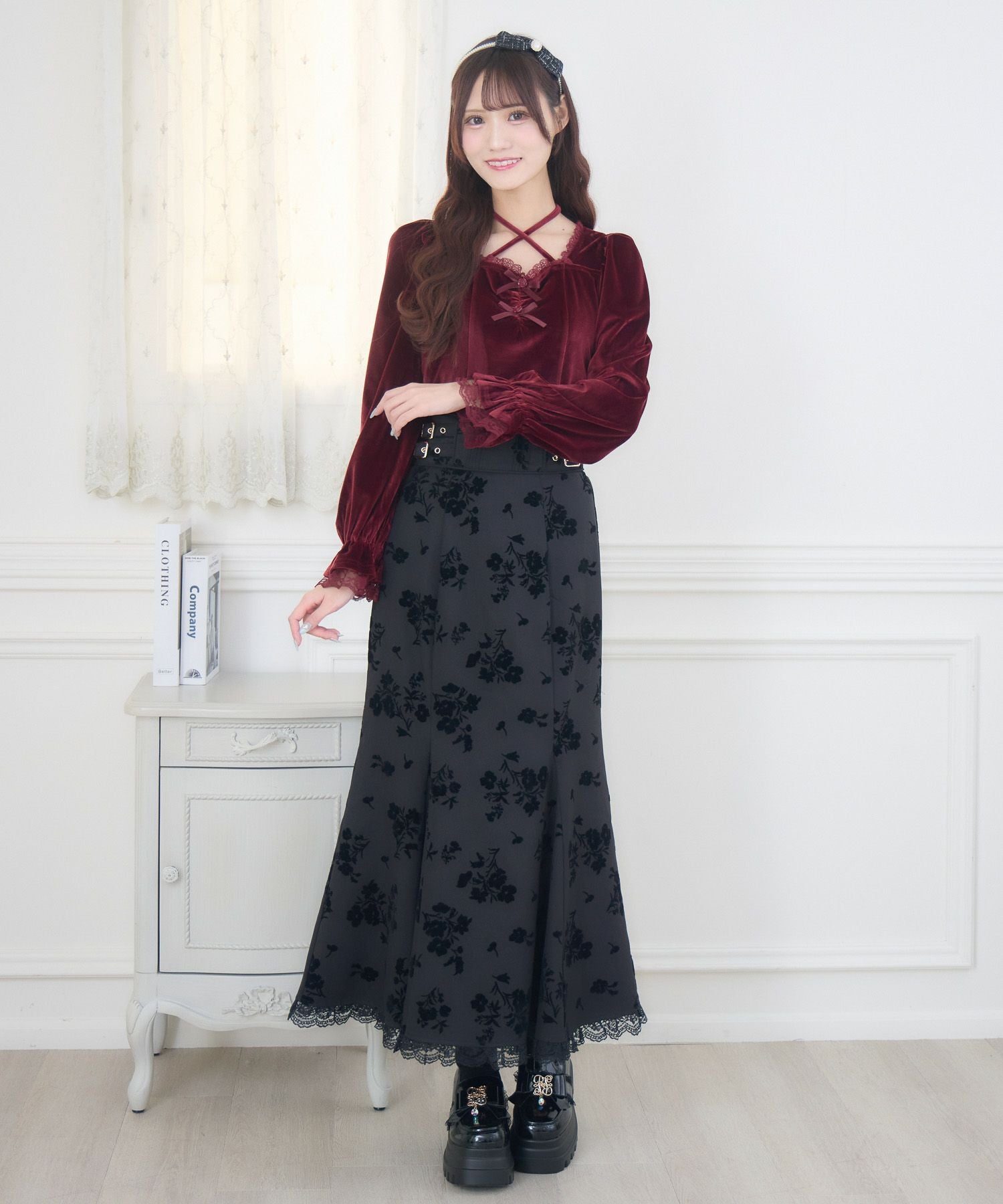kirococo 手編みスカート 花モチーフ付き 花柄フロッキーマーメイドスカート | Rlab store