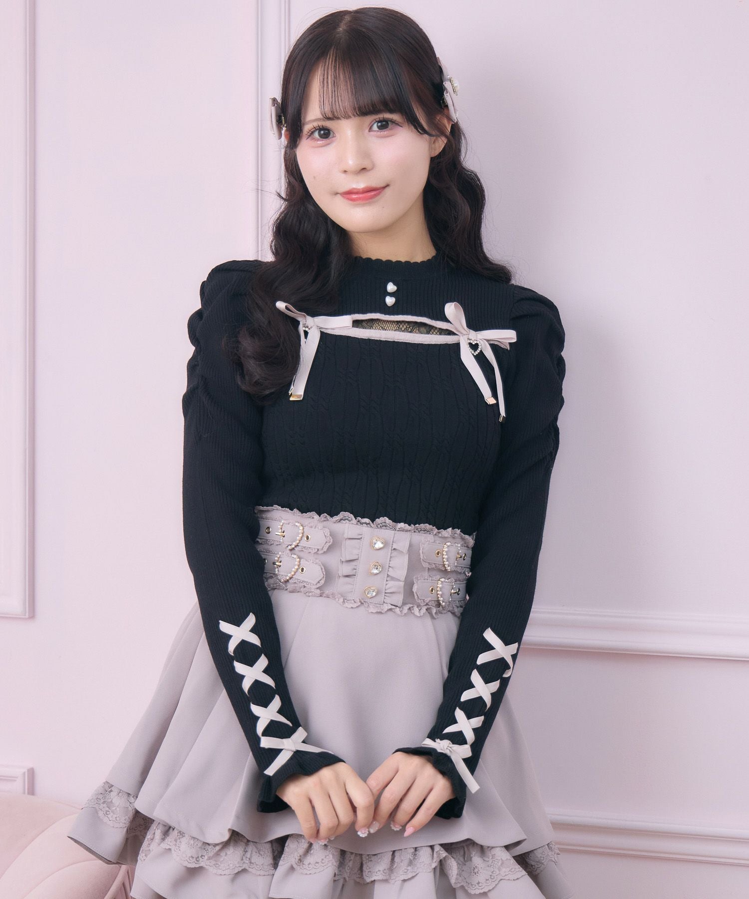 デコルテ開き配色リボンニット | Rlab store