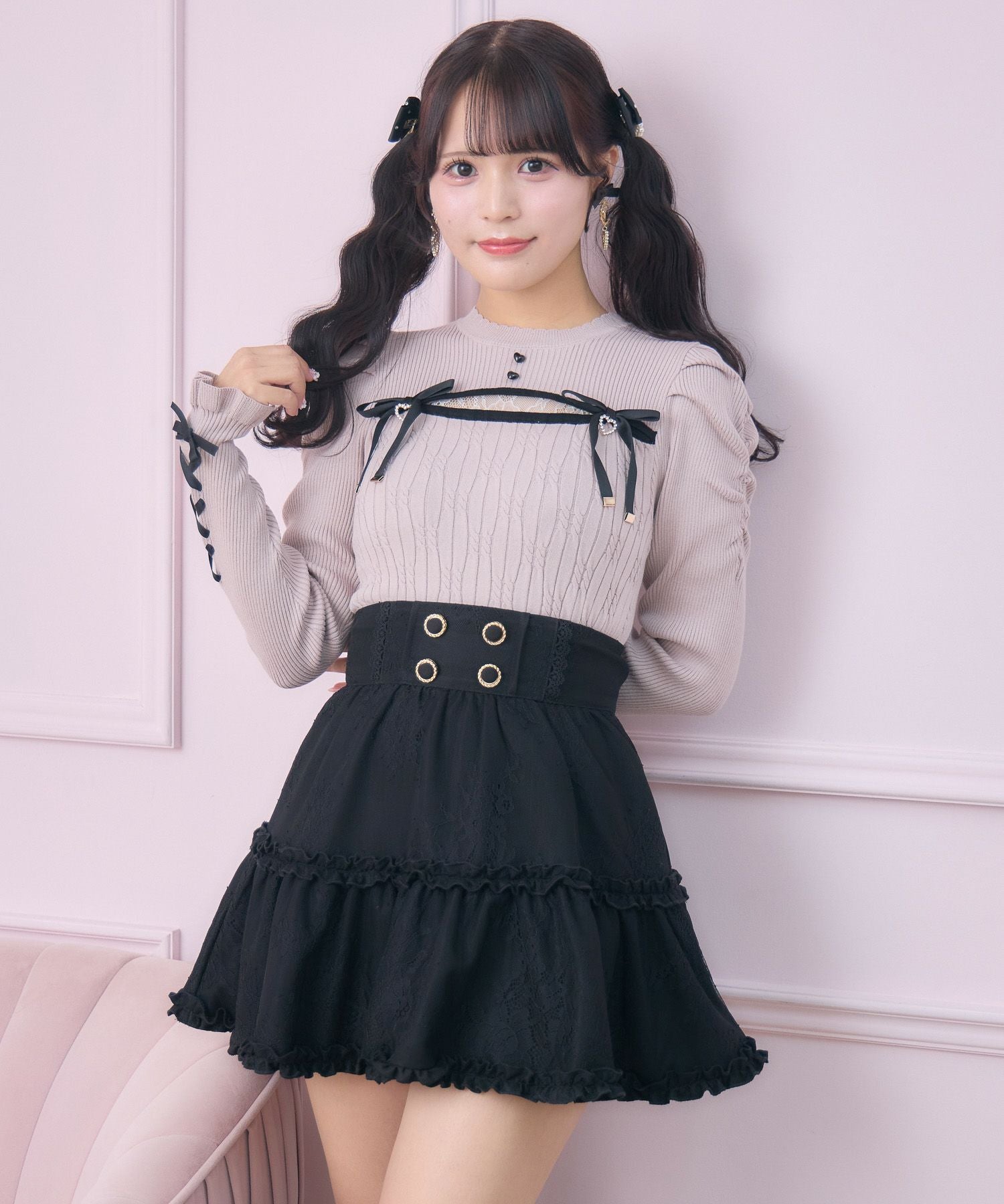 デコルテ開き配色リボンニット | Rlab store