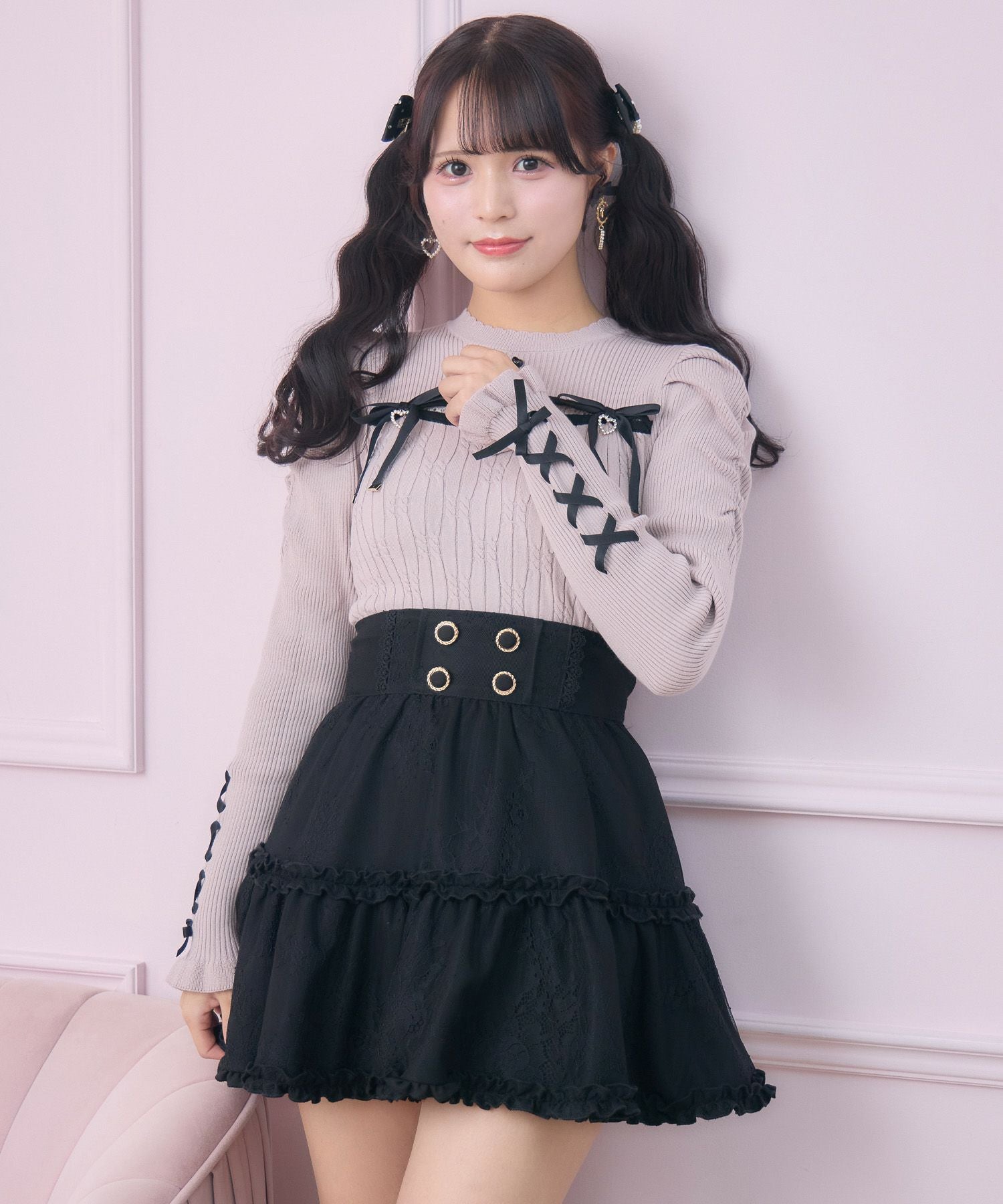 デコルテ開き配色リボンニット | Rlab store