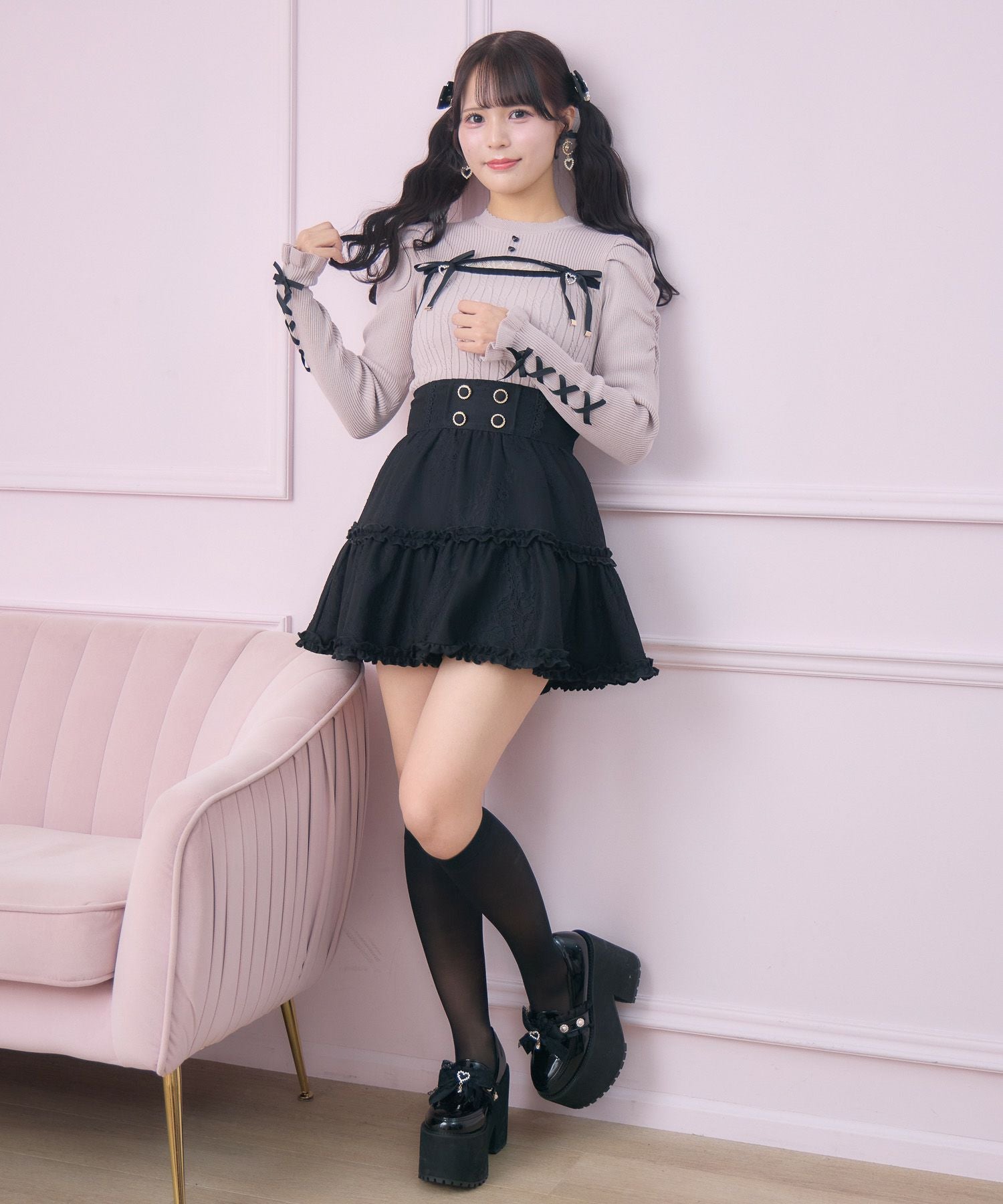 デコルテ開き配色リボンニット | Rlab store