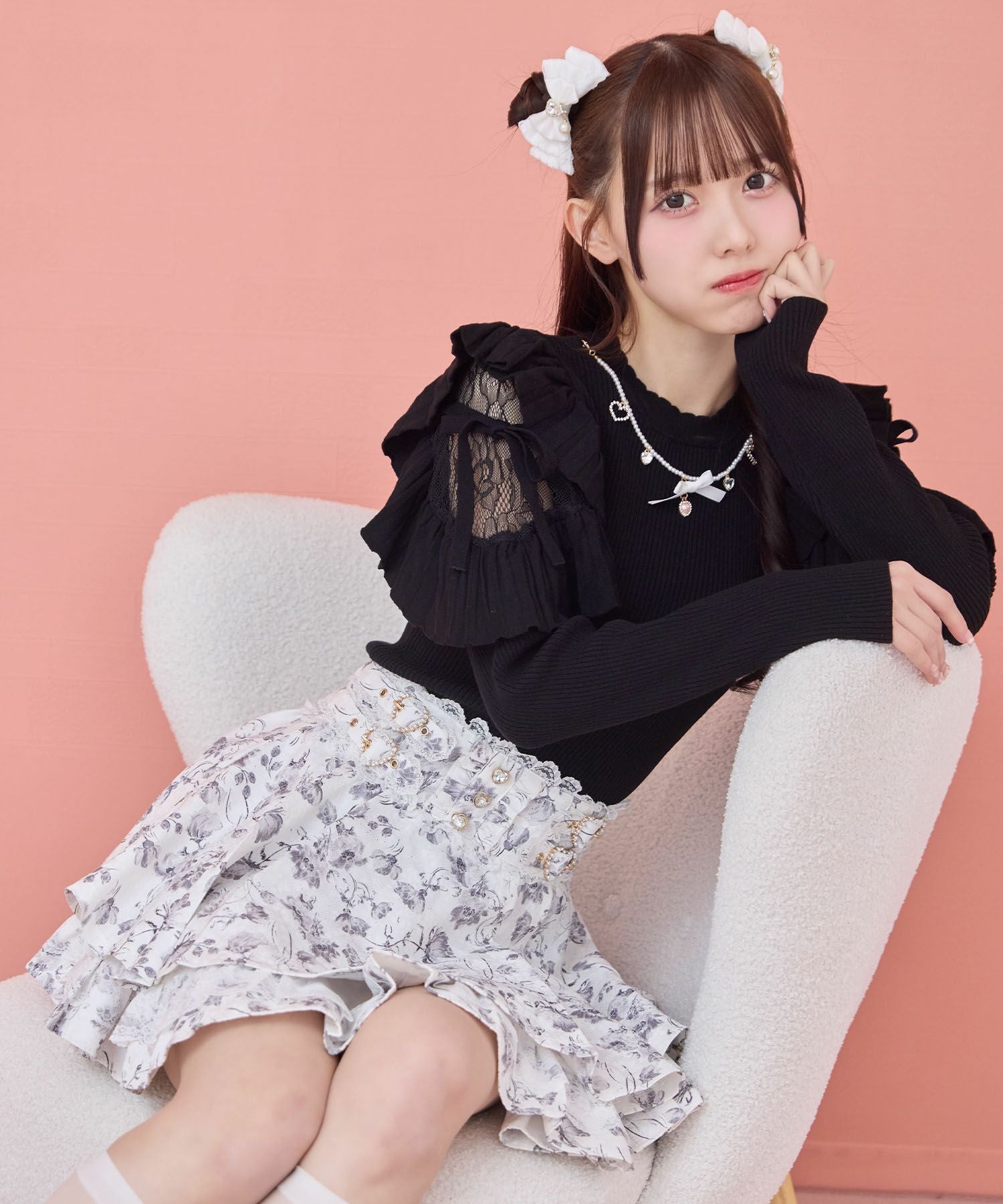 リスタ-トアイ ステッチ入りウエストスカラップデニムフレアスカート