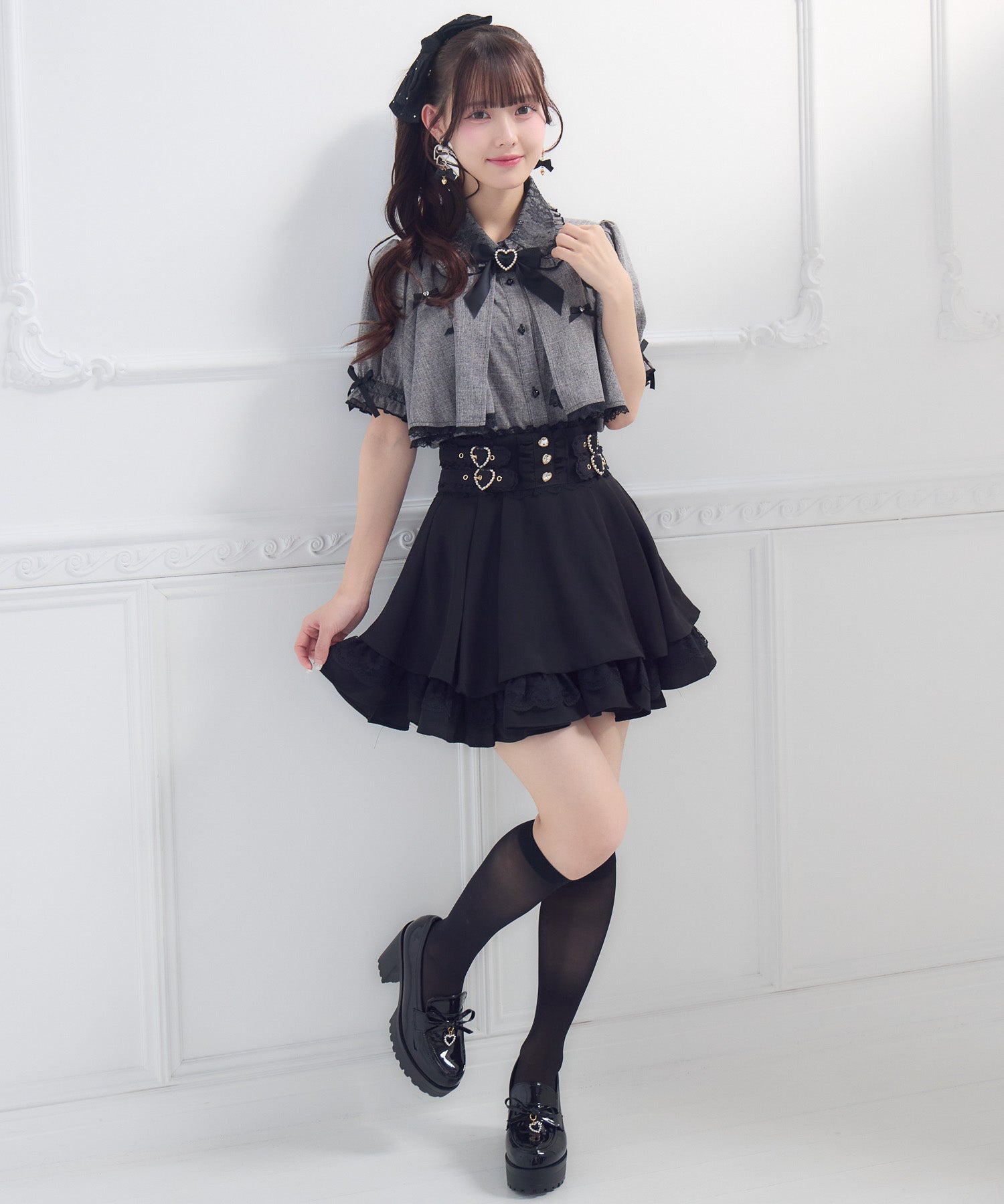 【新品✨S】大人女子の品格！黒UVカットポロ＆パテモーブ・フレアスカート セット 2段フレアスカート | Rlab store