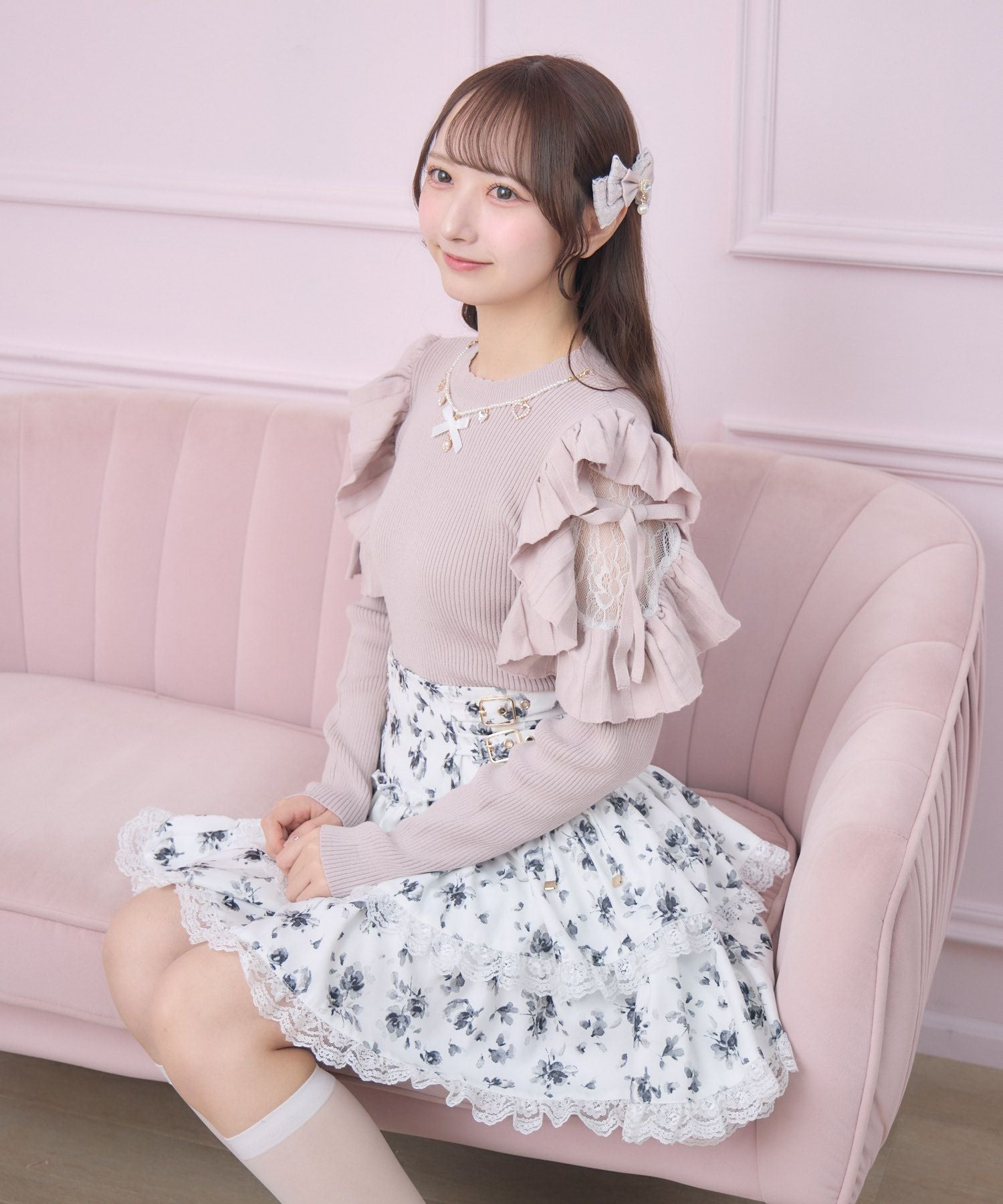 ルネ♡フリルニット ネックレス付肩フリルニット | Rlab store
