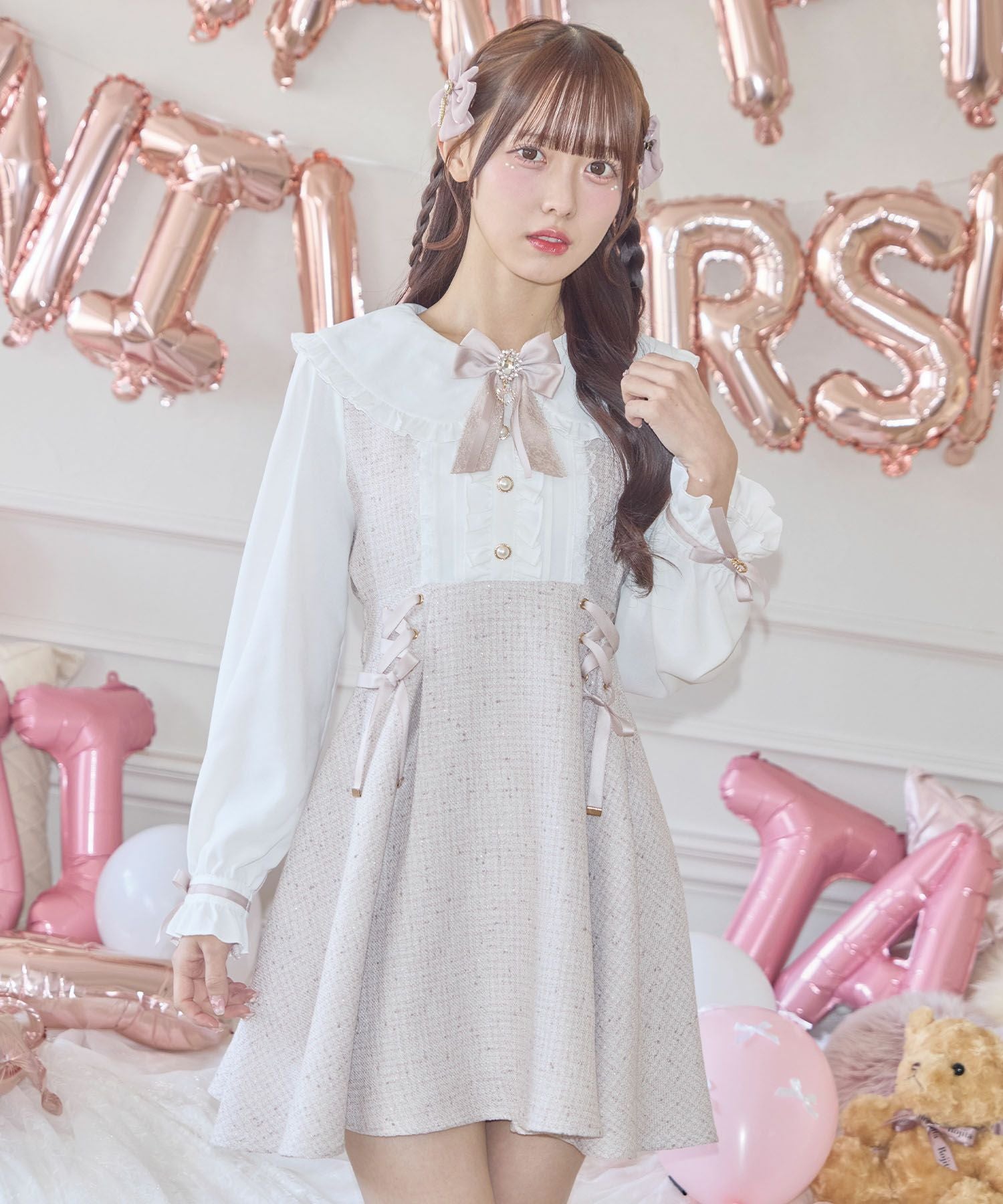 レースアップラメツイードワンピース | Rlab store