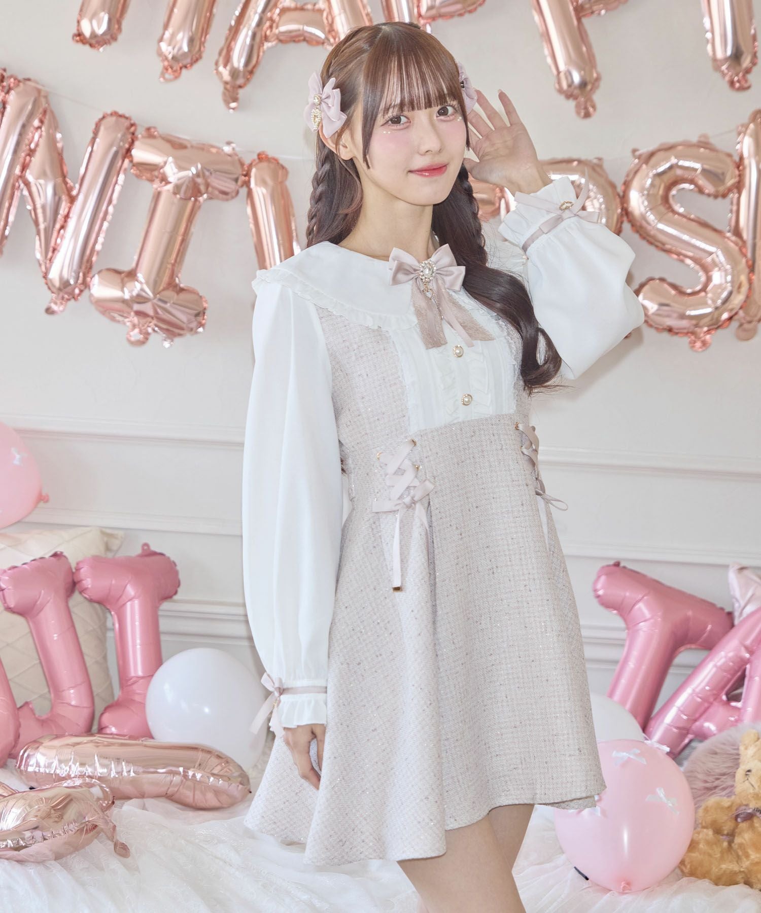 レースアップラメツイードワンピース | Rlab store