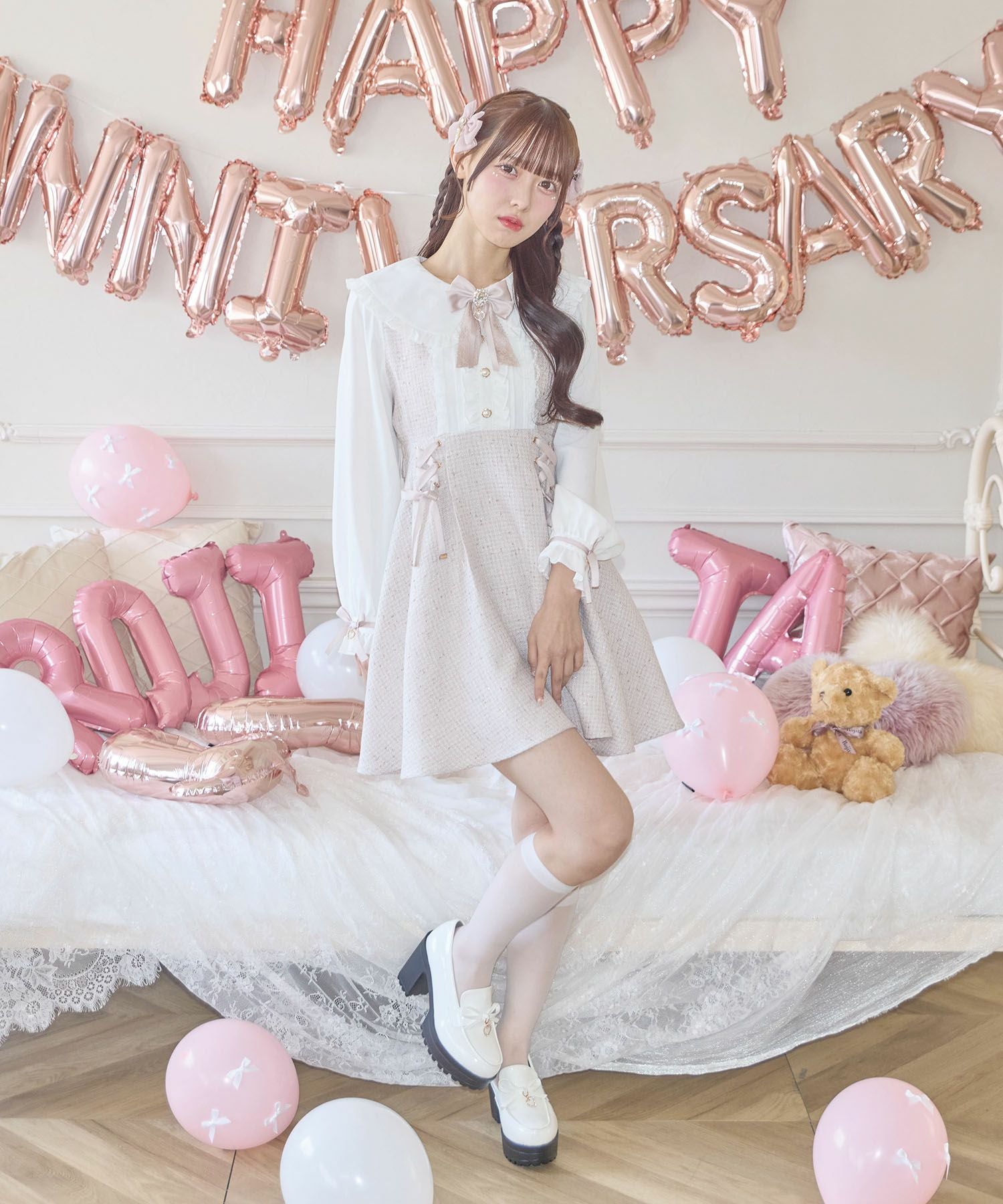 kuose❤︎ ラメ ツイード風ワンピース ビーズ ベロア DearMyLoveRose（ディアマイラブローズ） ワンピース ラメツイード