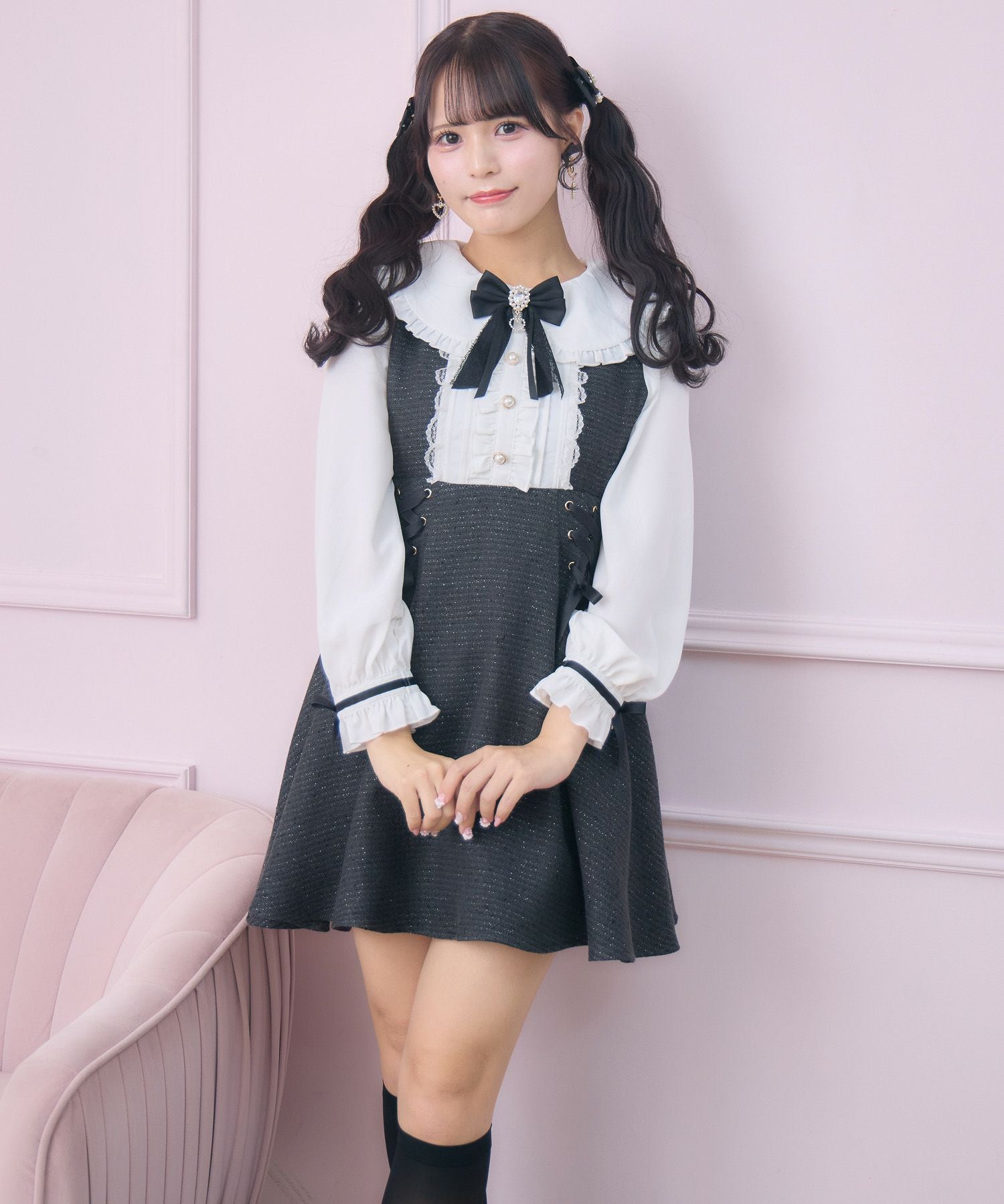 レースアップラメツイードワンピース | Rlab store