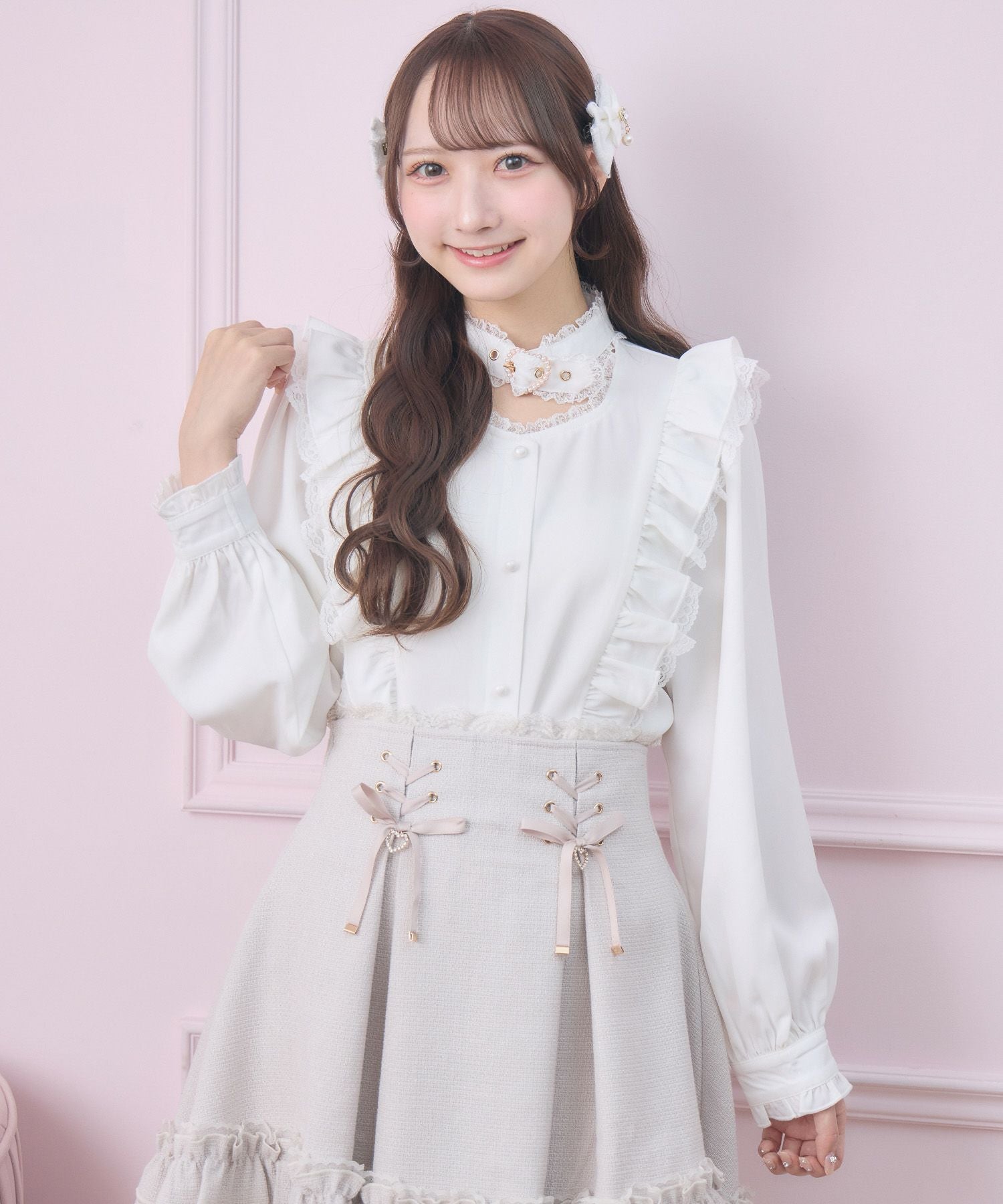 ピンクのみ受注生産》ハートバックルラッフルフリルブラウス | Rlab store