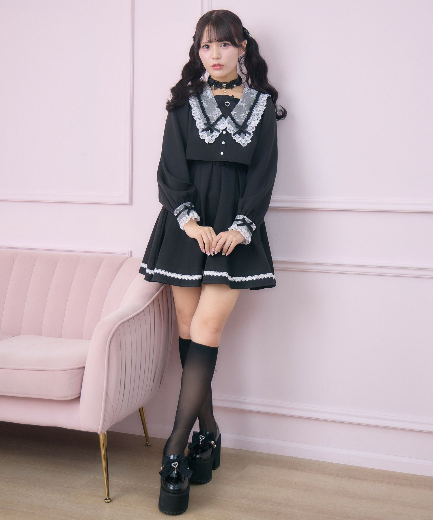 萌MOYURU レイヤードボトルネックワンピース（M〜L）変形　黒白 レイヤード配色セーラーワンピース | Rlab store