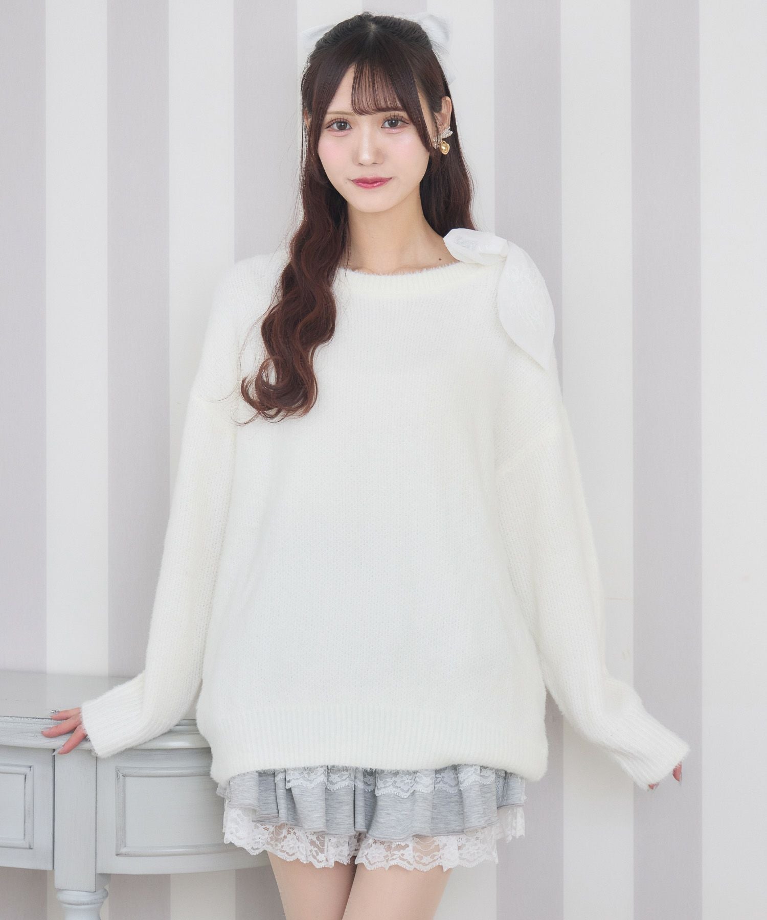 肩リボンニットミニワンピース | Rlab store