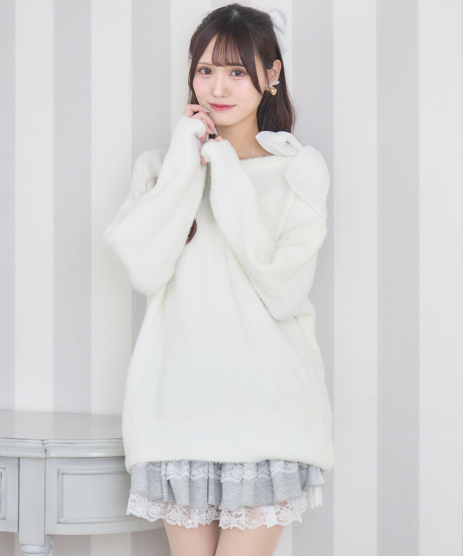 肩リボンニットミニワンピース | Rlab store