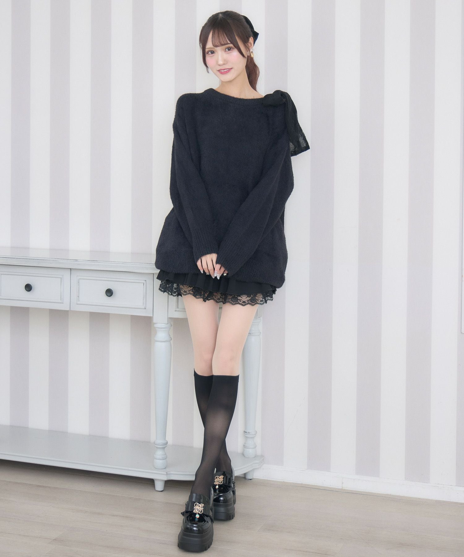 肩リボンニットミニワンピース | Rlab store