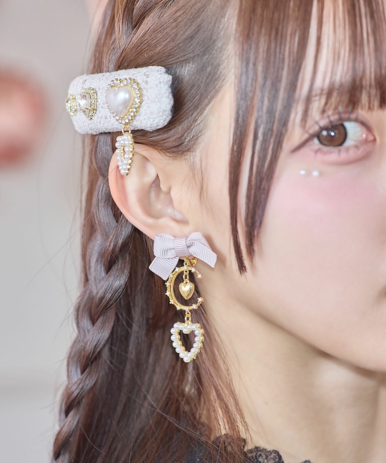 ハートパールムーンチャームイヤリング | Rlab store ハートパールムーンチャームイヤリング | Rlab store