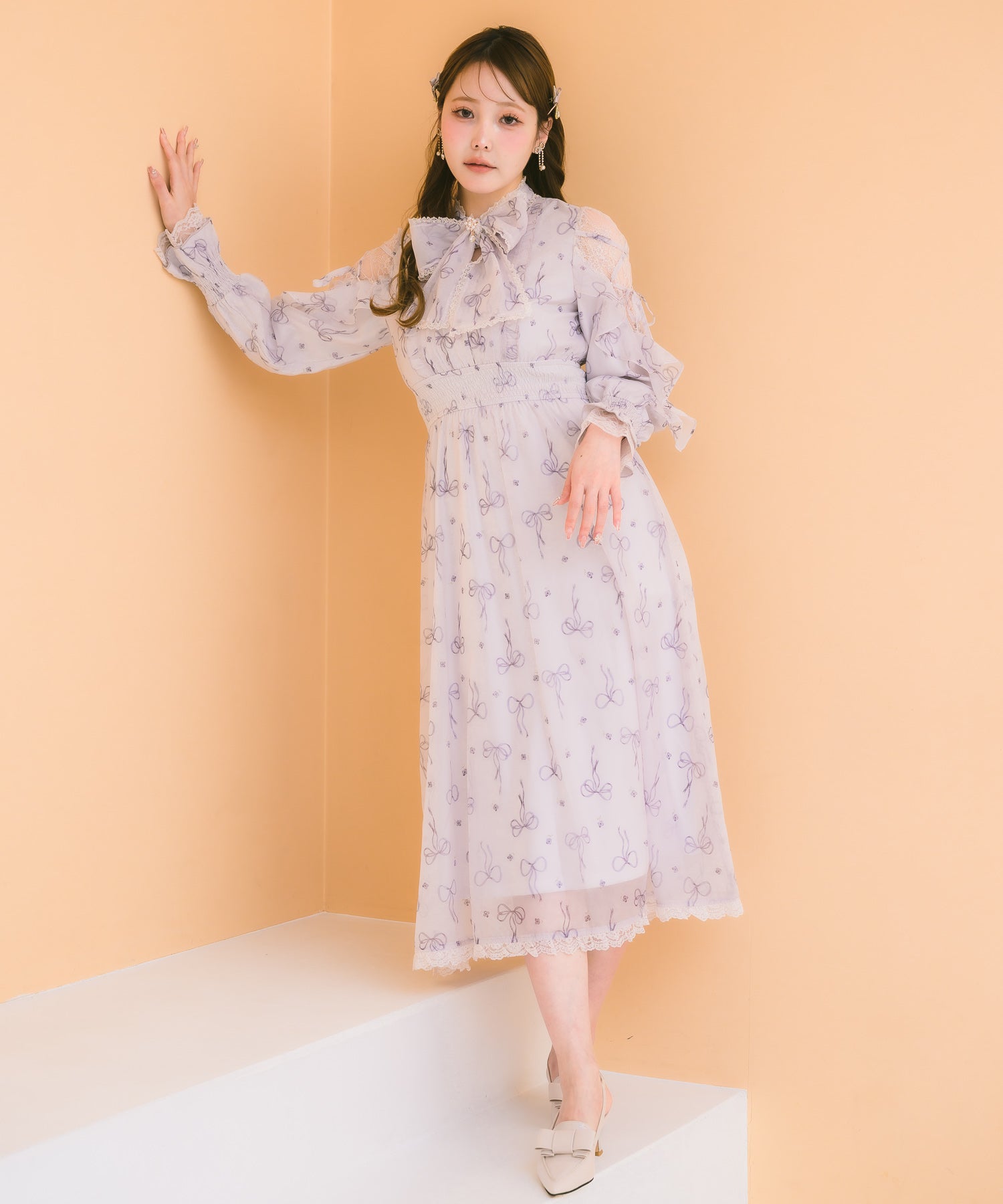 リボン柄シアーロングワンピース | Rlab store