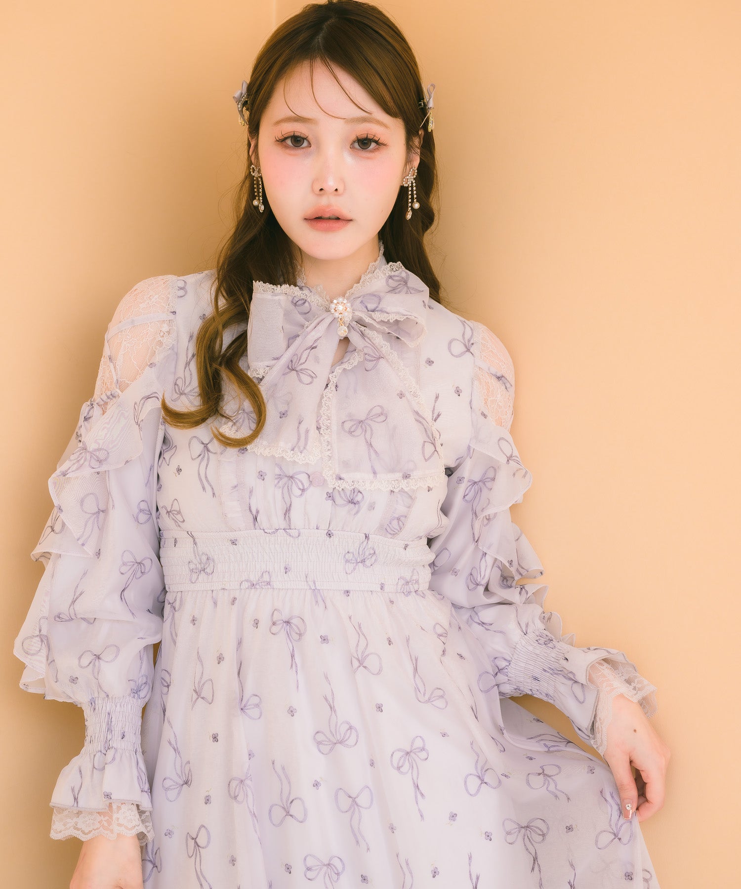 リボン柄シアーロングワンピース | Rlab store