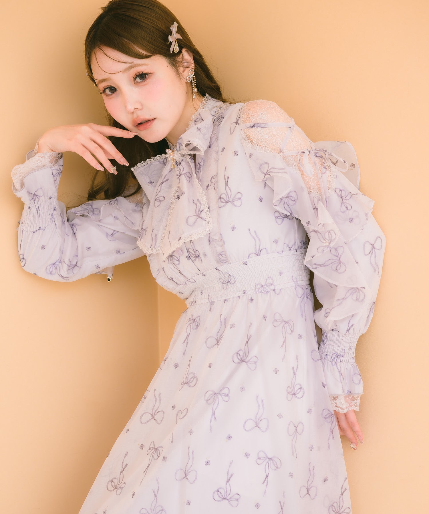 リボン柄シアーロングワンピース | Rlab store