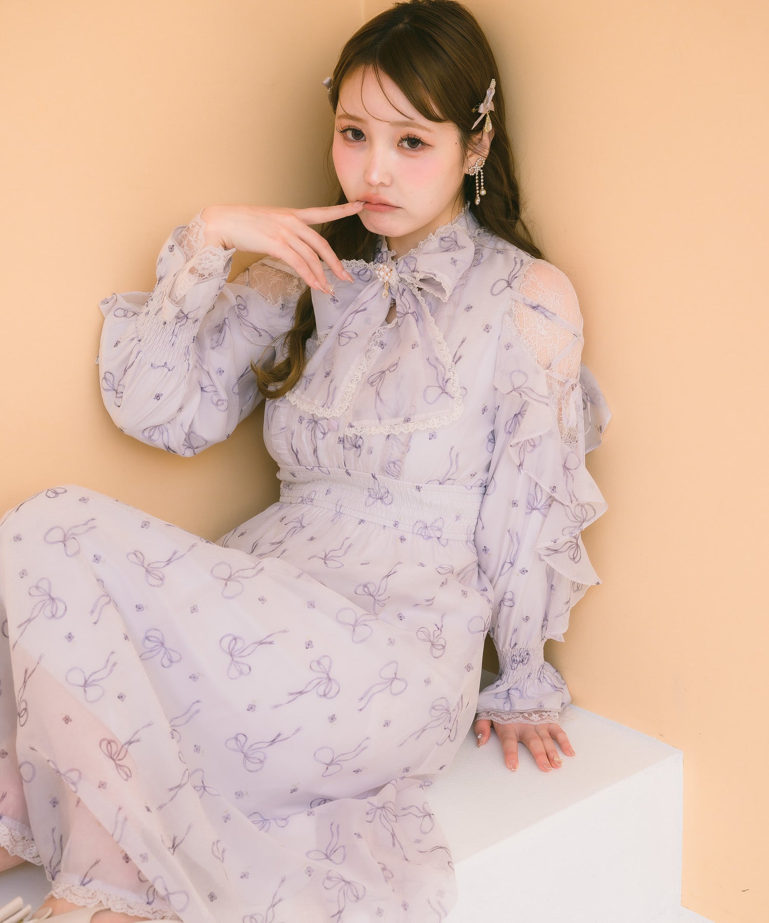 リボン柄シアーロングワンピース | Rlab store