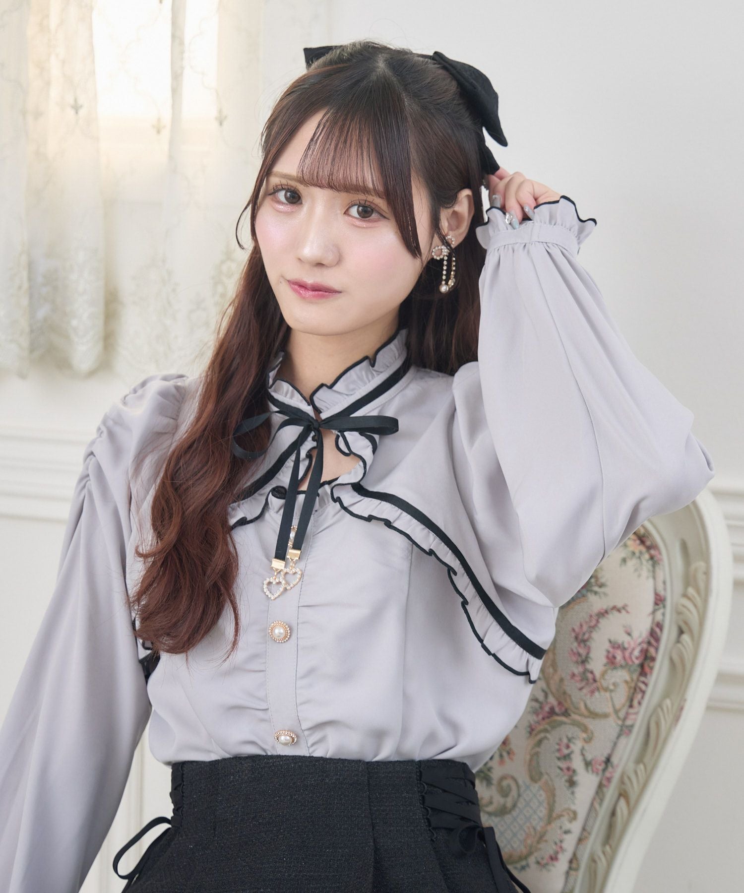 レース袖長袖ボウタイブラウス | Rlab store