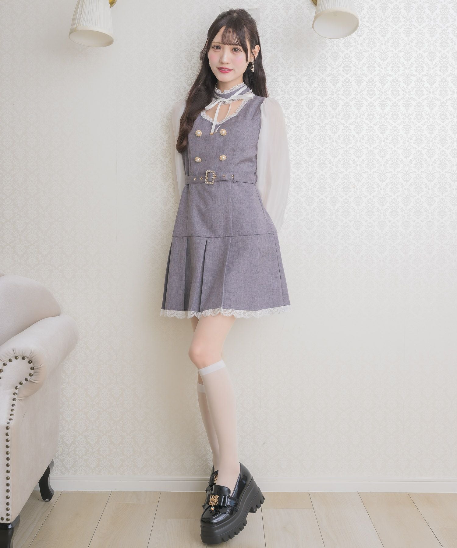 チョーカーリボンプリーツデザインワンピース | Rlab store