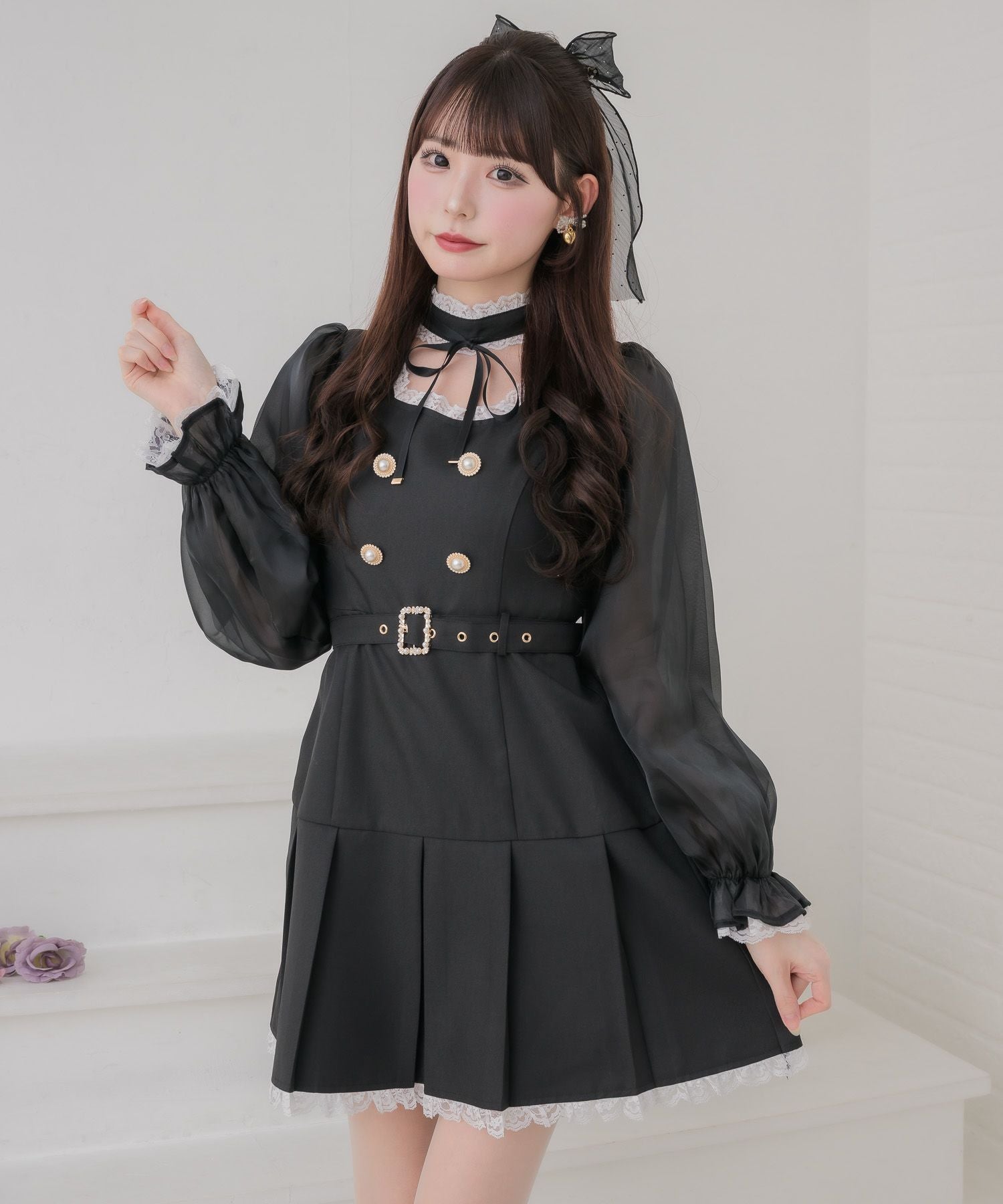 チョーカーリボンプリーツデザインワンピース | Rlab store