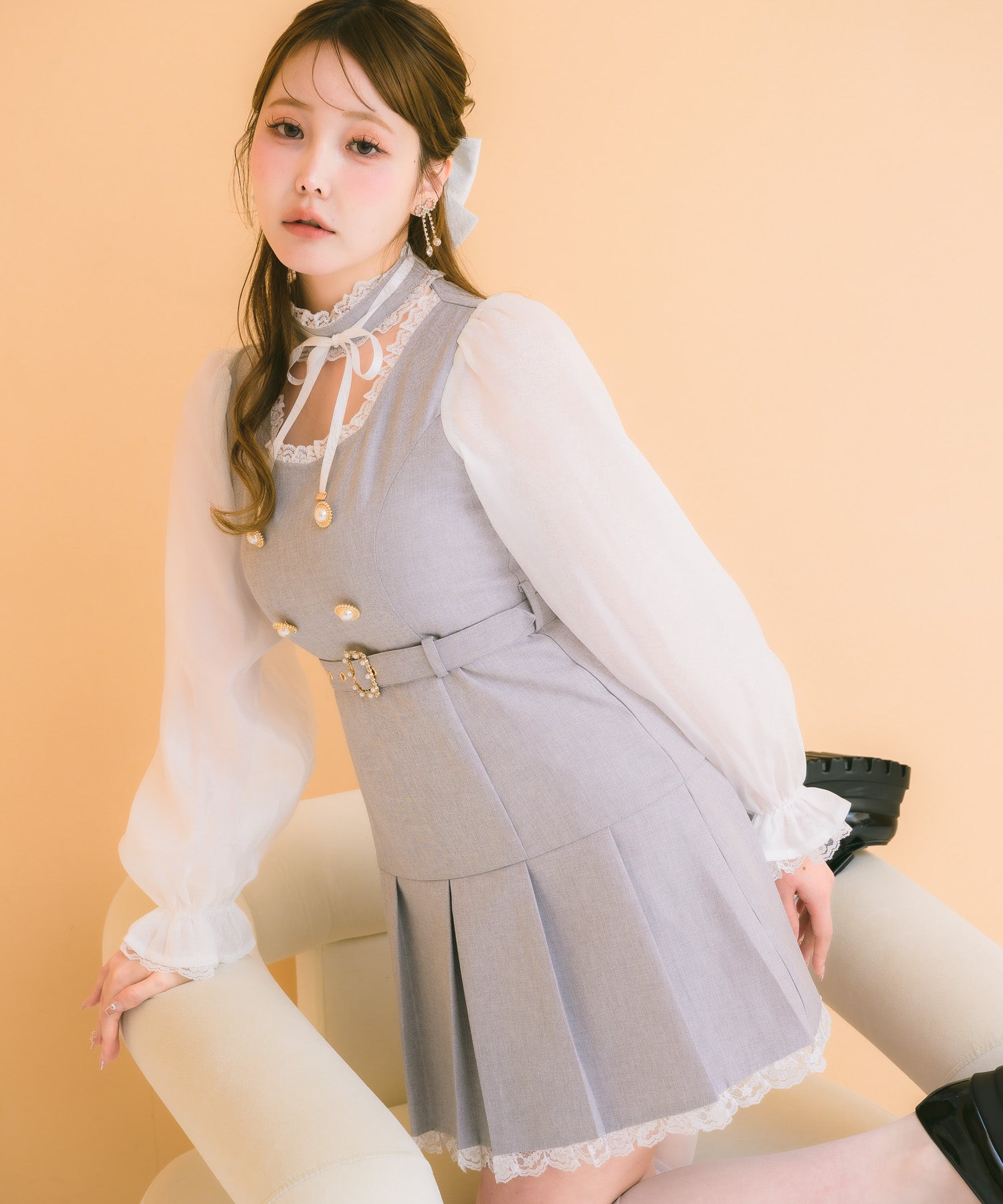 チョーカーリボンプリーツデザインワンピース | Rlab store