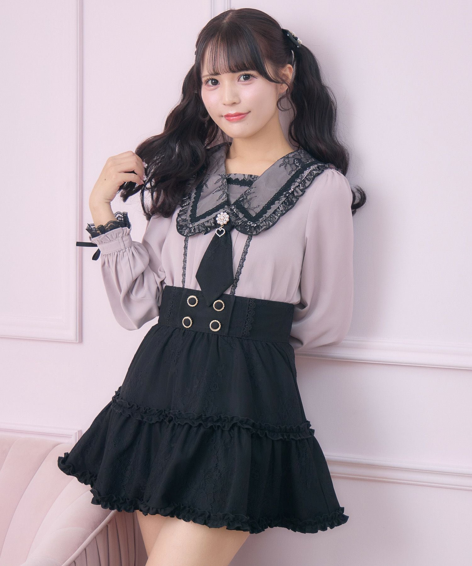MA＊RSSugar Gloss レースティアードスカート ブラック ピンク レースティアードスカート | Rlab store