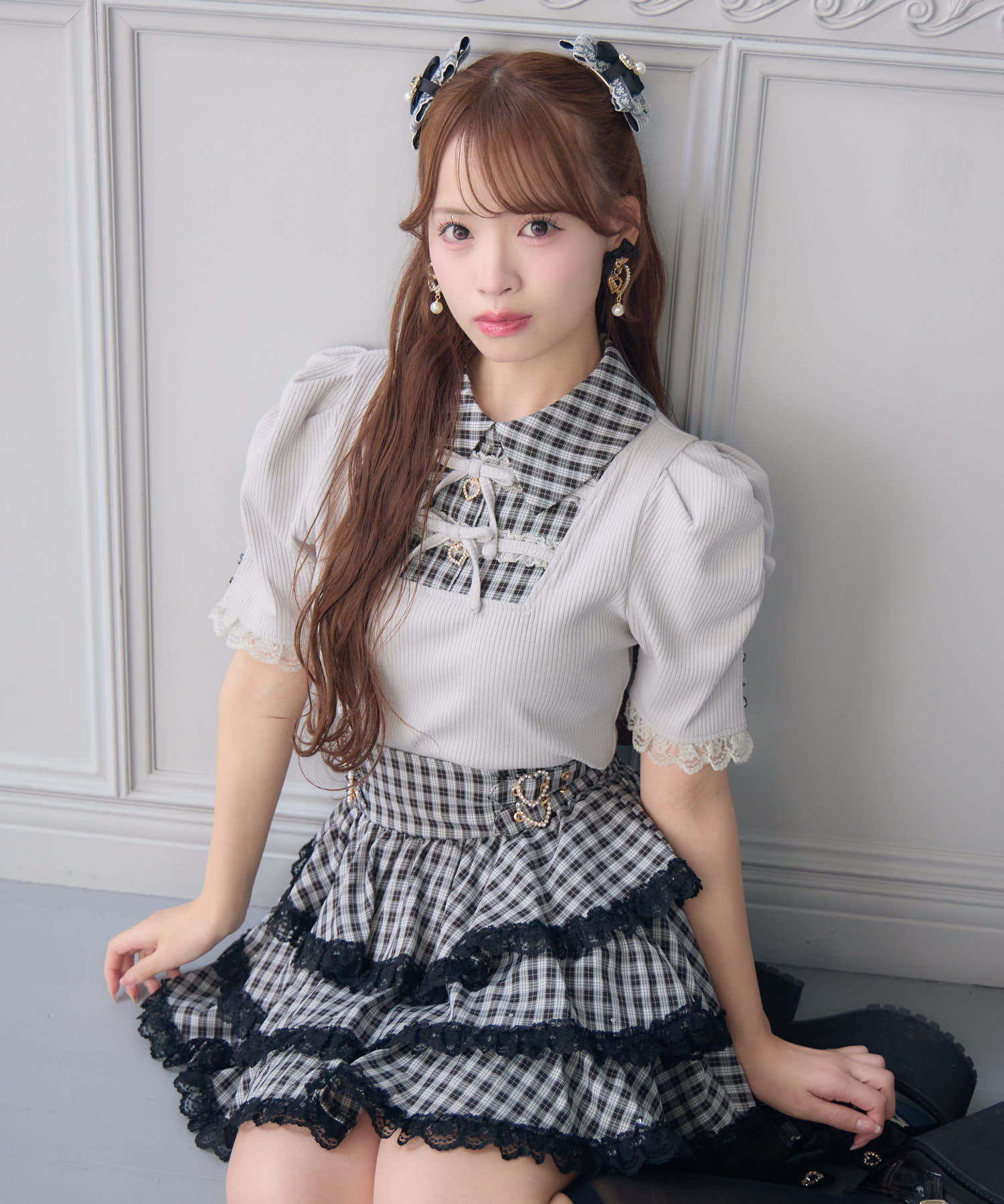 ROJITA ダブルリボン配色レイヤードトップス ビジューティアードスカート キラキラビジューティアードスカート | Rlab store