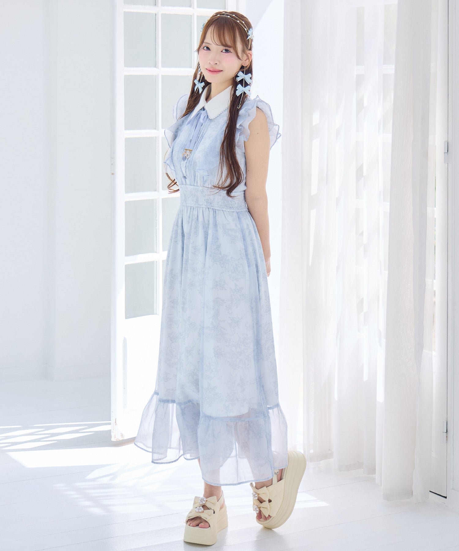 フリルスリーブ花柄ロングワンピース | Rlab store
