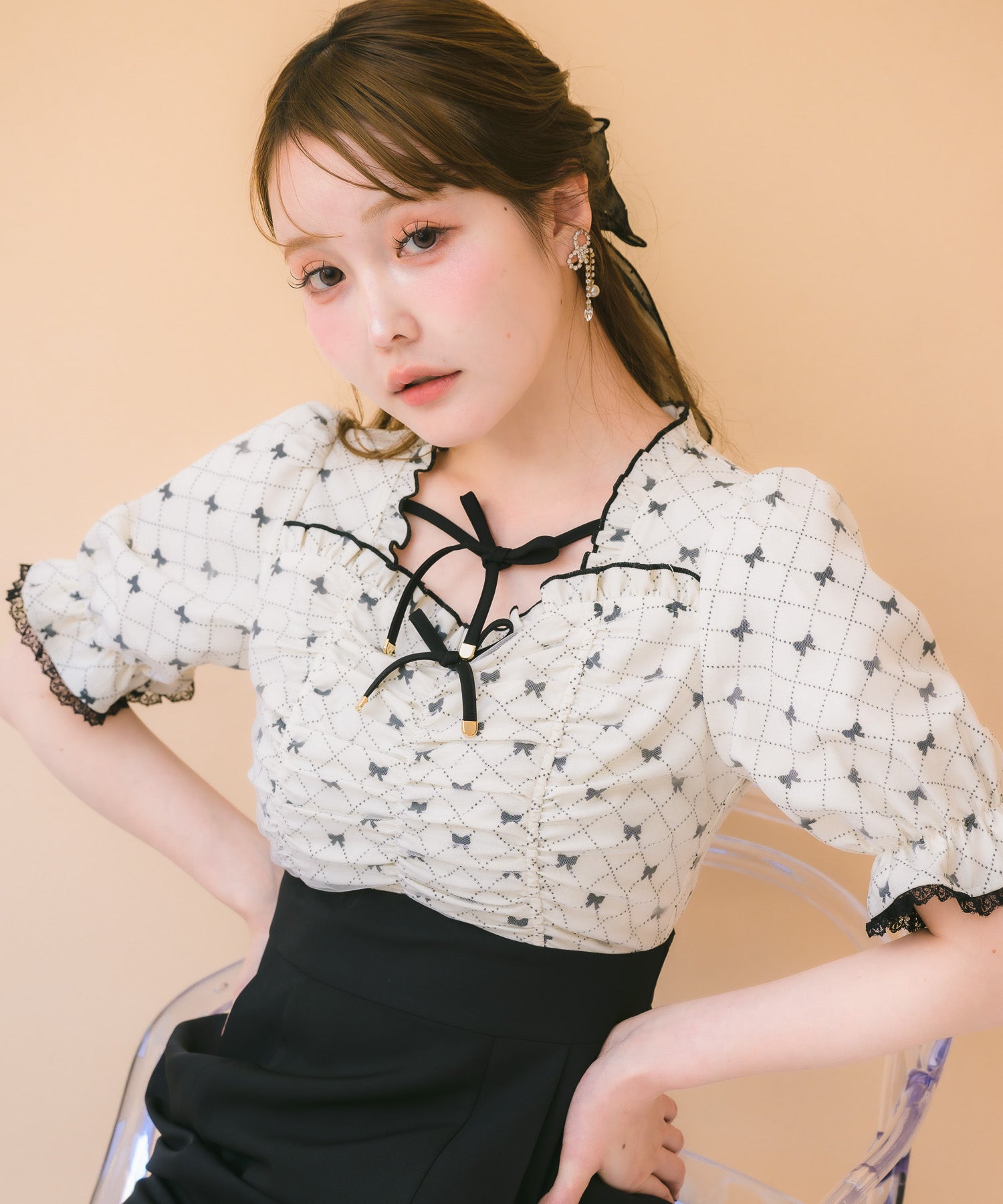 リボンプリントドッキングワンピース | Rlab store