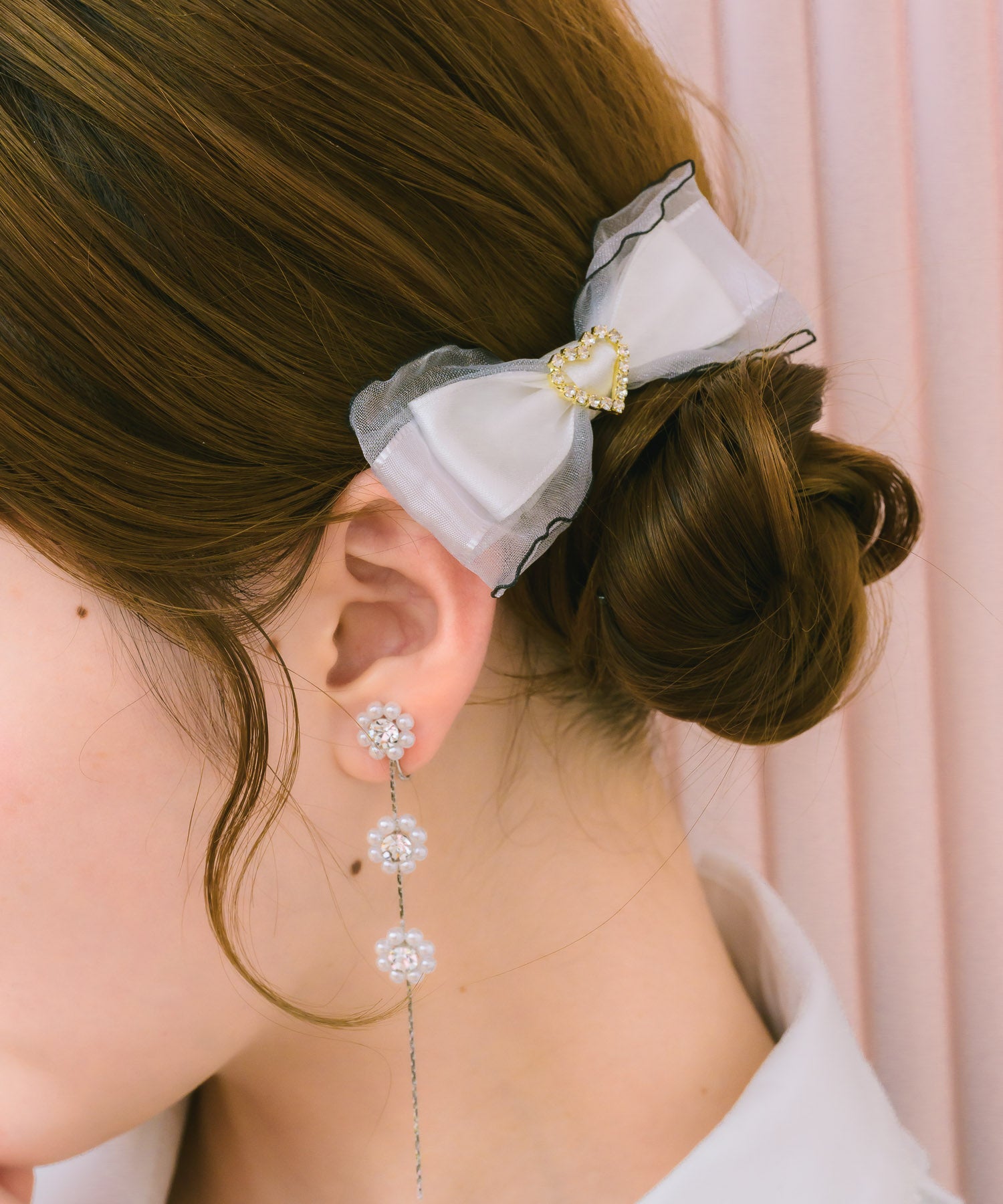 パールリボン型ヘアクリップ ハートビジューリボンヘアクリップセット | Rlab store