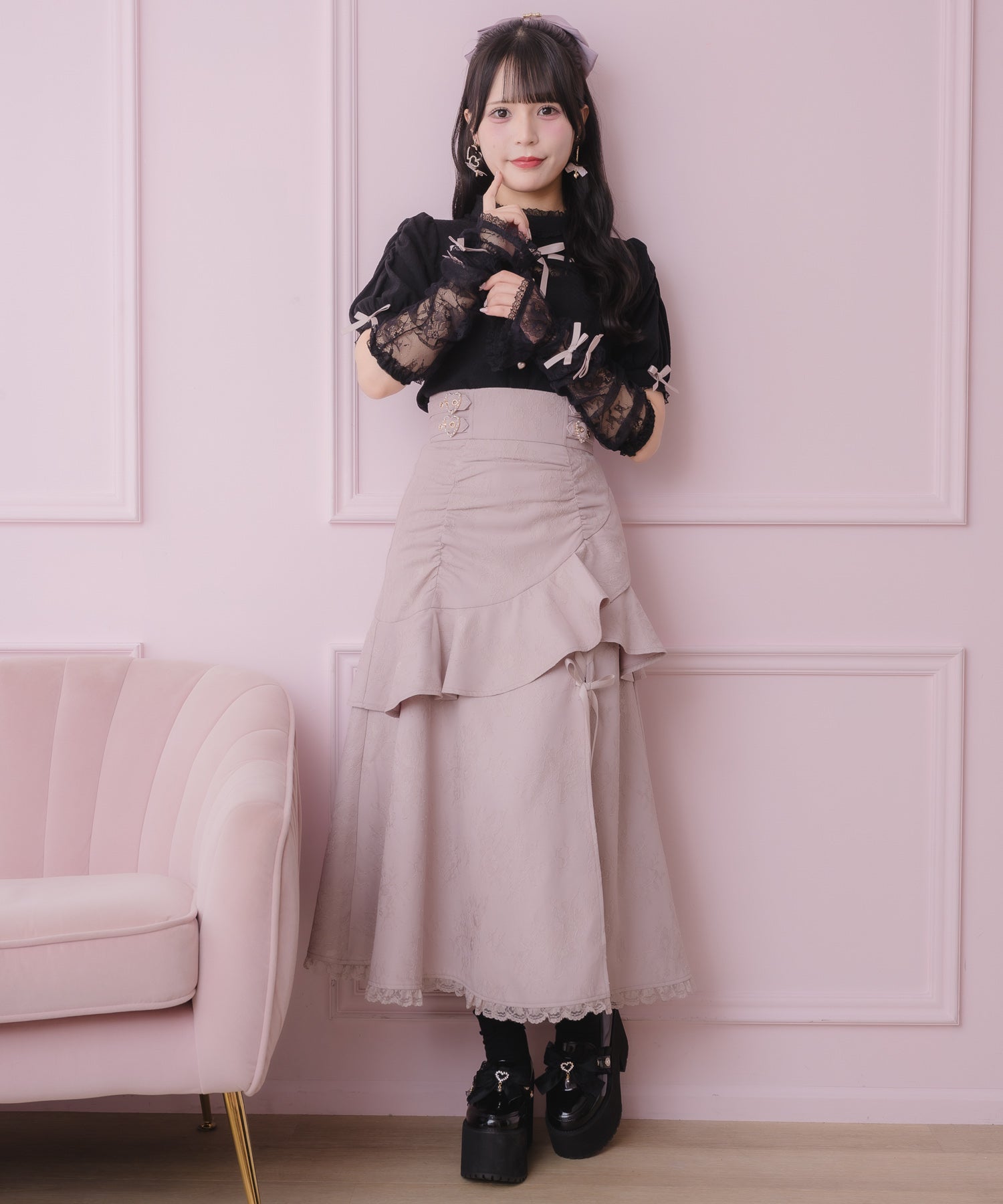 レースアームウォーマー付きデコルテレーストップス | Rlab store