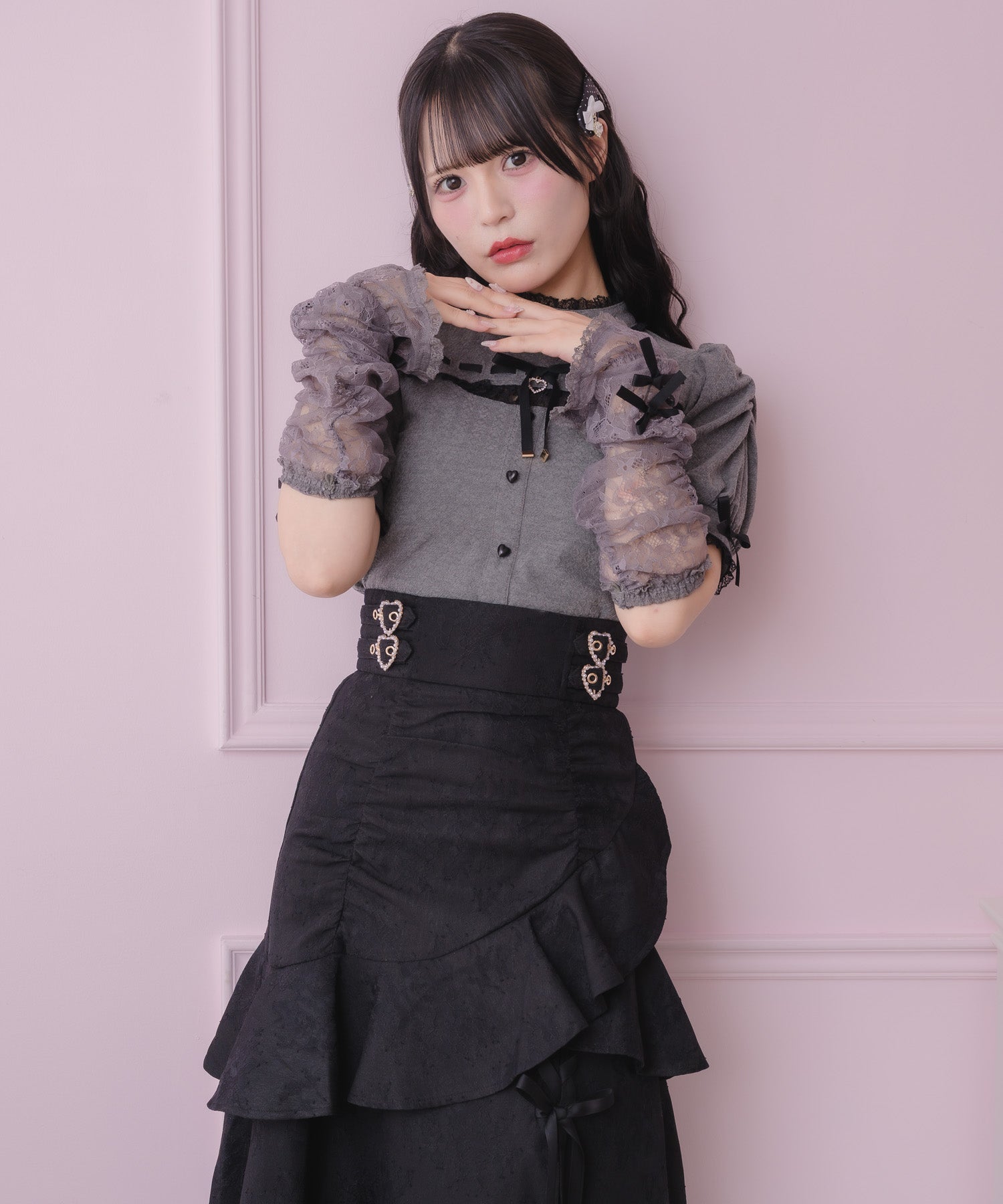 レースアームウォーマー付きデコルテレーストップス | Rlab store