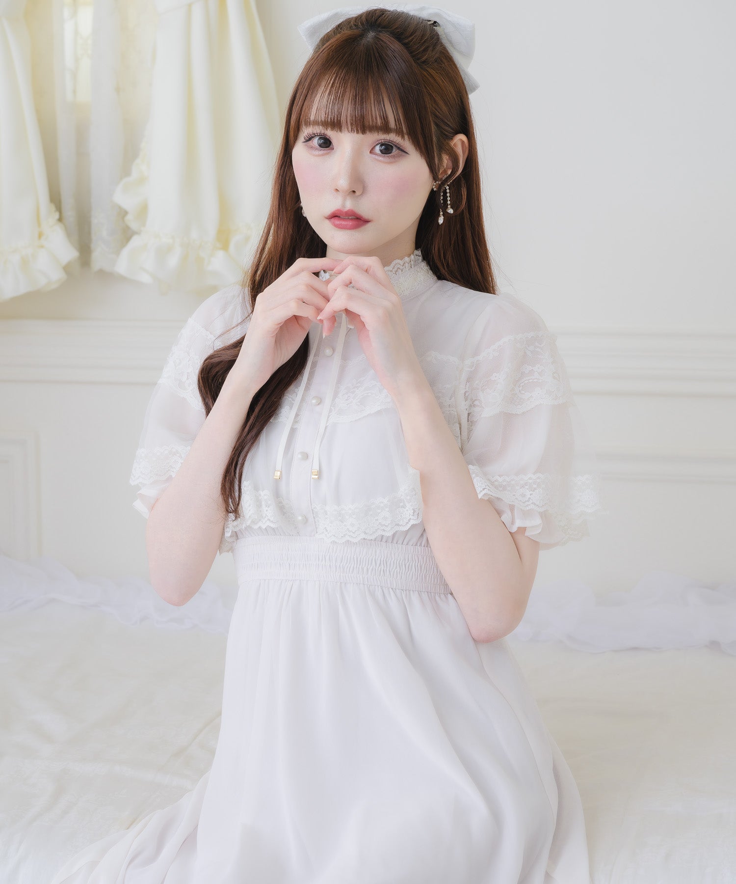 JNYLON STUDIOS フリルレース ロング シャツ ホワイト ワンピース lvn311-1806_m.jpg