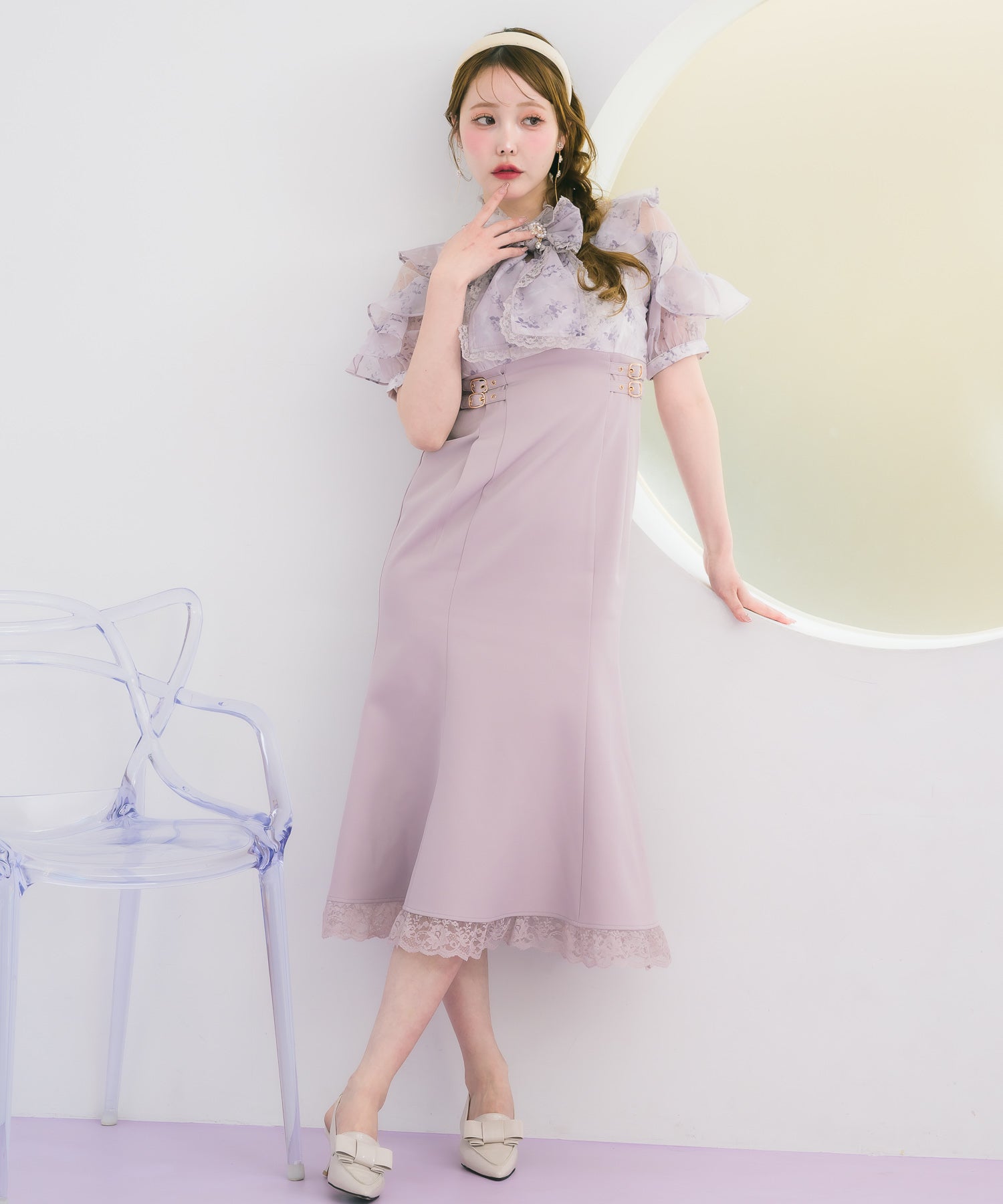 R lab store ROJITA 花柄ワンピース ブルー サイズfree 肩リボン花柄ロングワンピース | Rlab store
