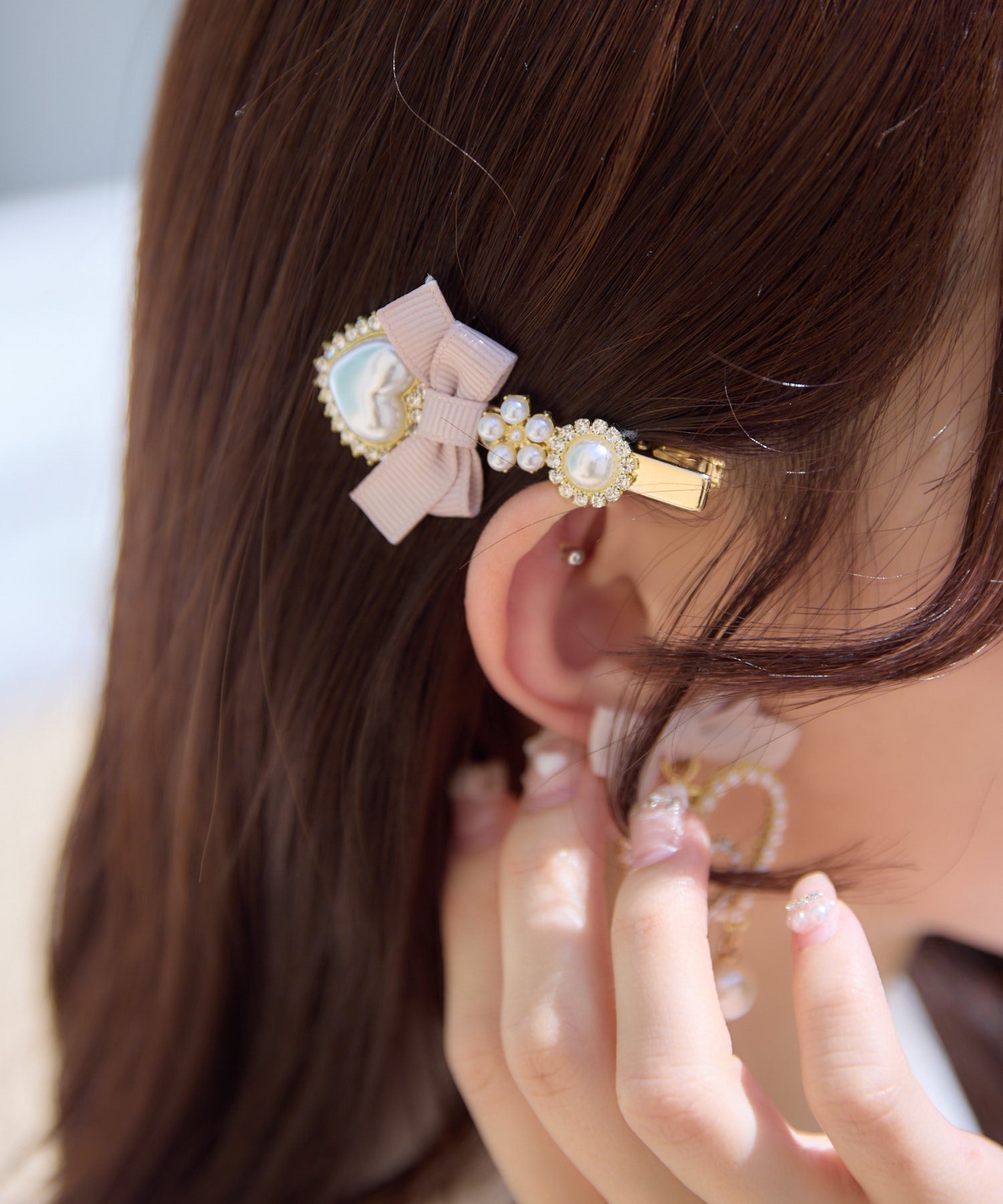 パールリボン型ヘアクリップ ハートパールリボンクリップセット | Rlab store