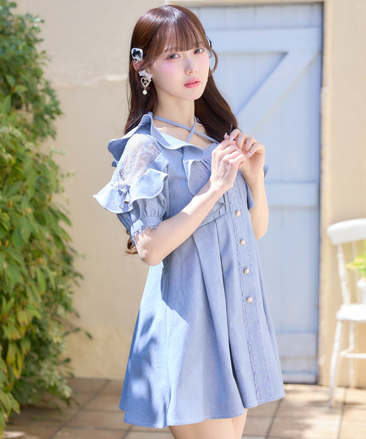 チョーカー付きデニムワンピース | Rlab store
