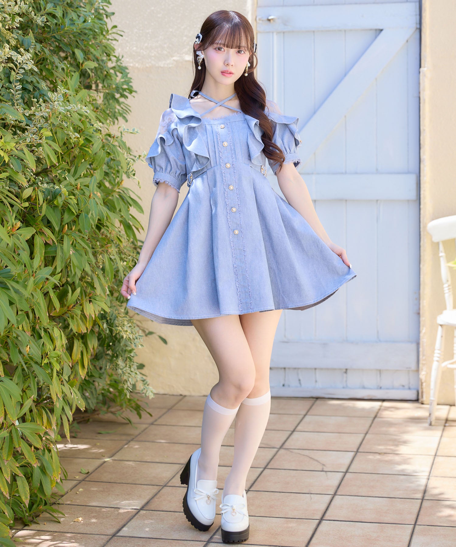 チョーカー付きデニムワンピース | Rlab store